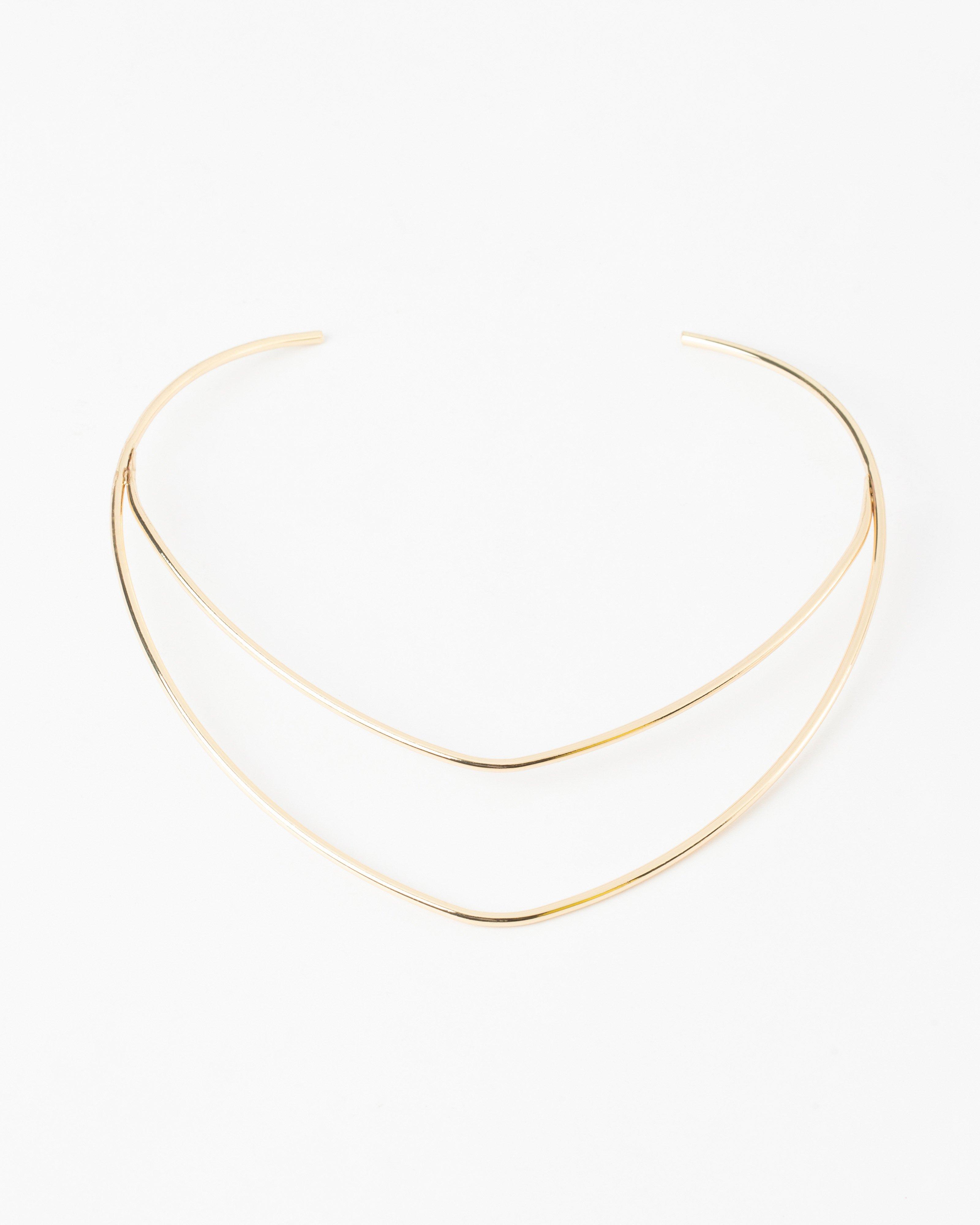 Double Solid Bar Necklace -  Gold