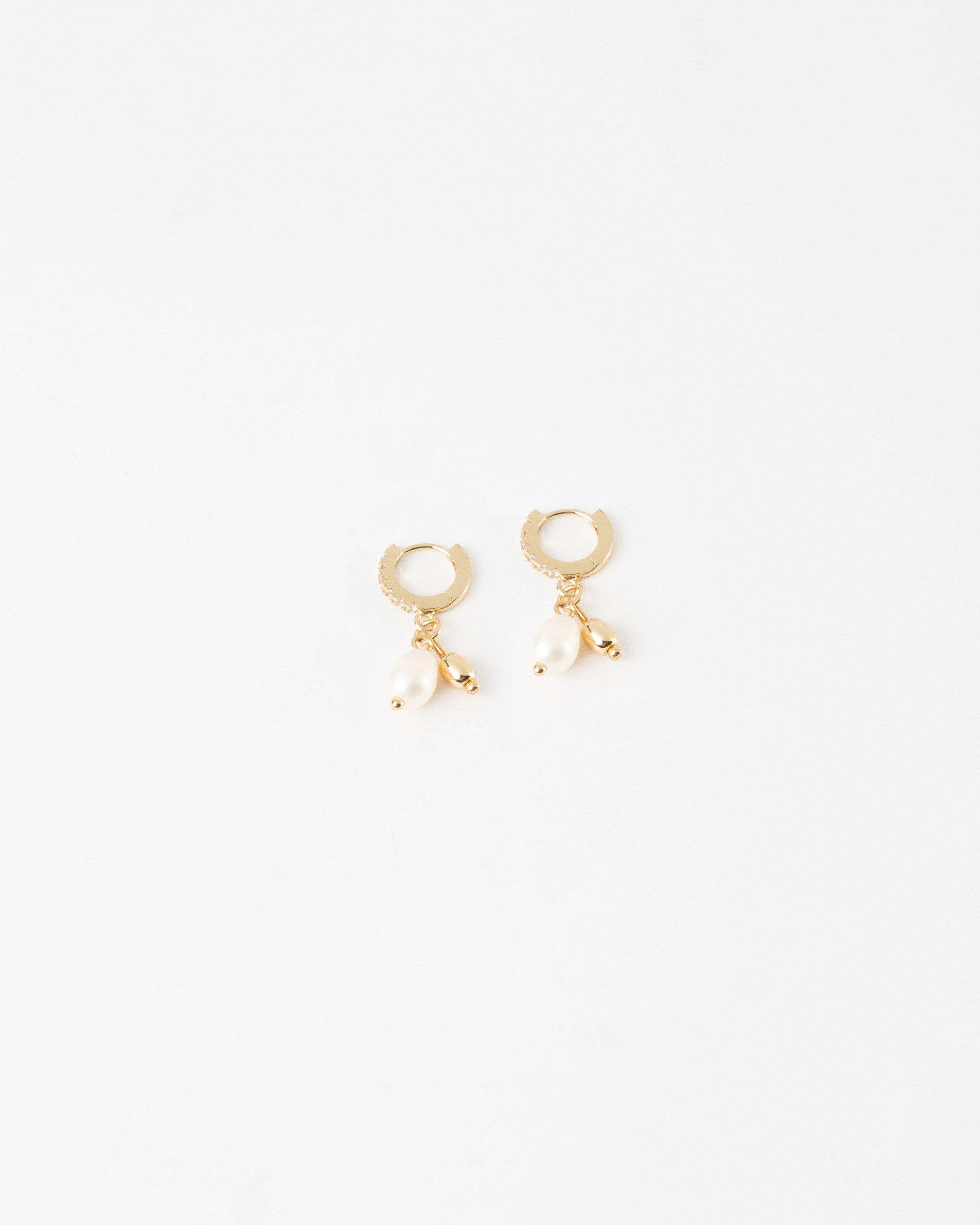 Double Freshwater Stone Drop Earrings -  Gold