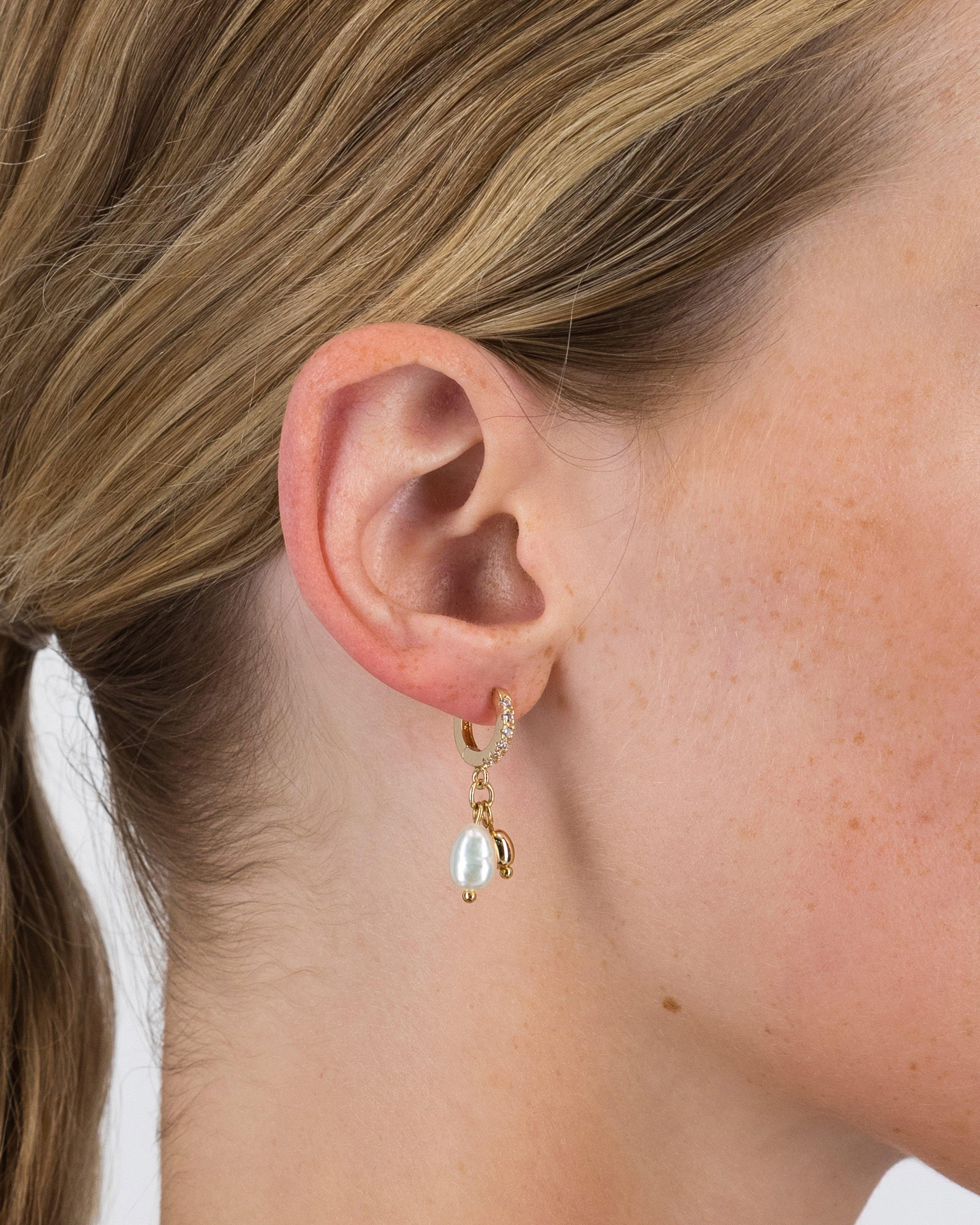 Double Freshwater Stone Drop Earrings -  Gold