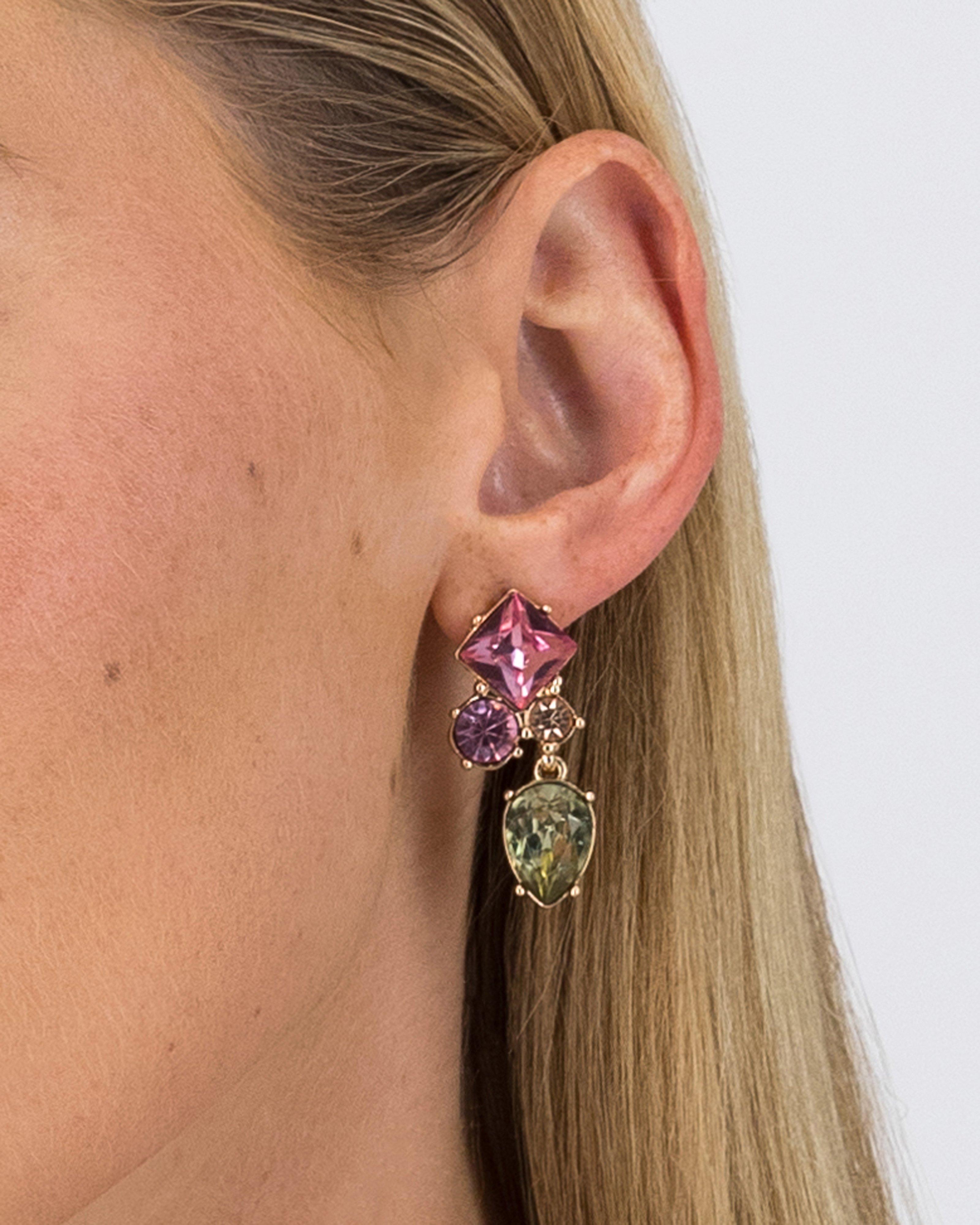 Organic Glass Stone Drop Earrings -  Pink