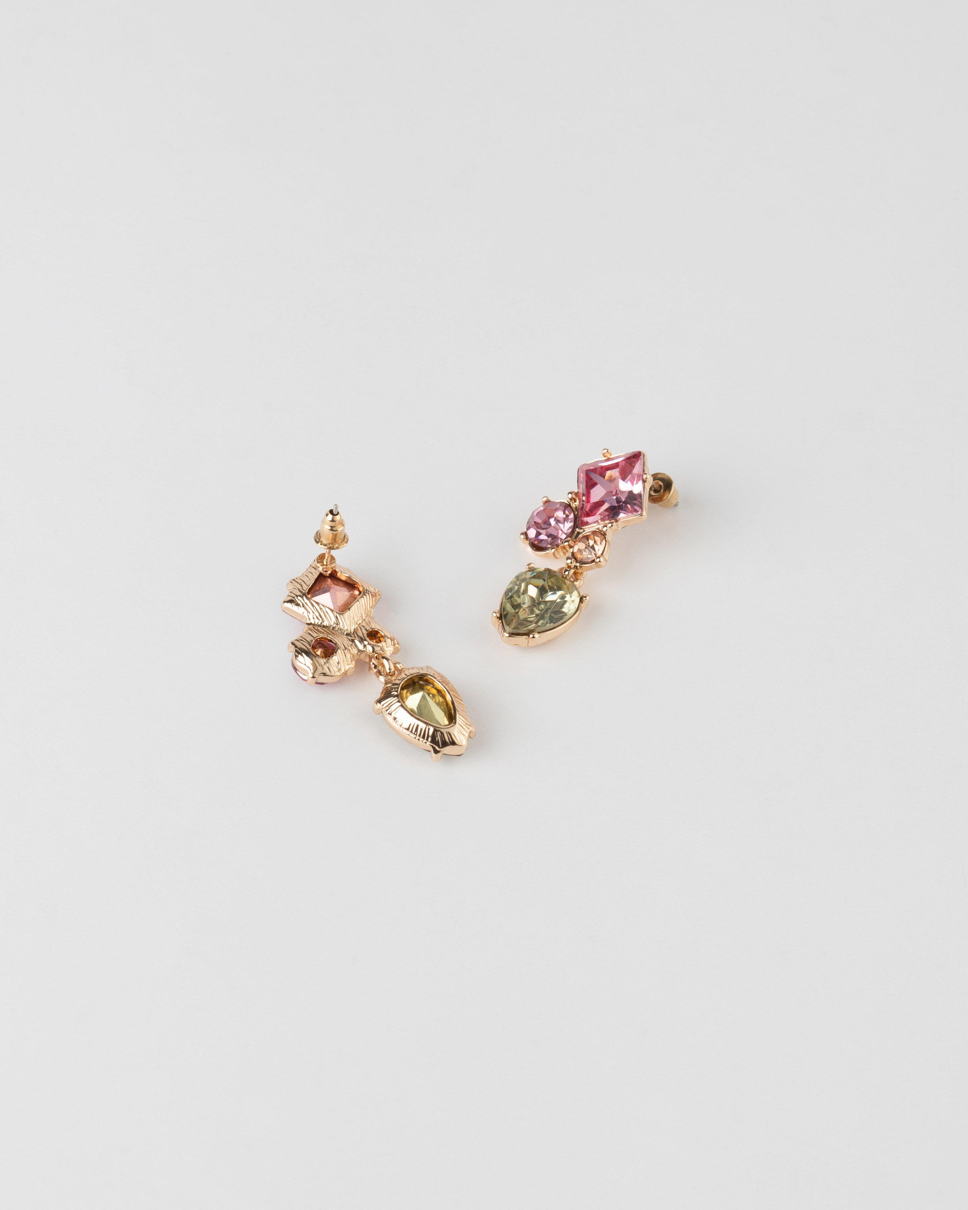 Organic Glass Stone Drop Earrings -  Pink