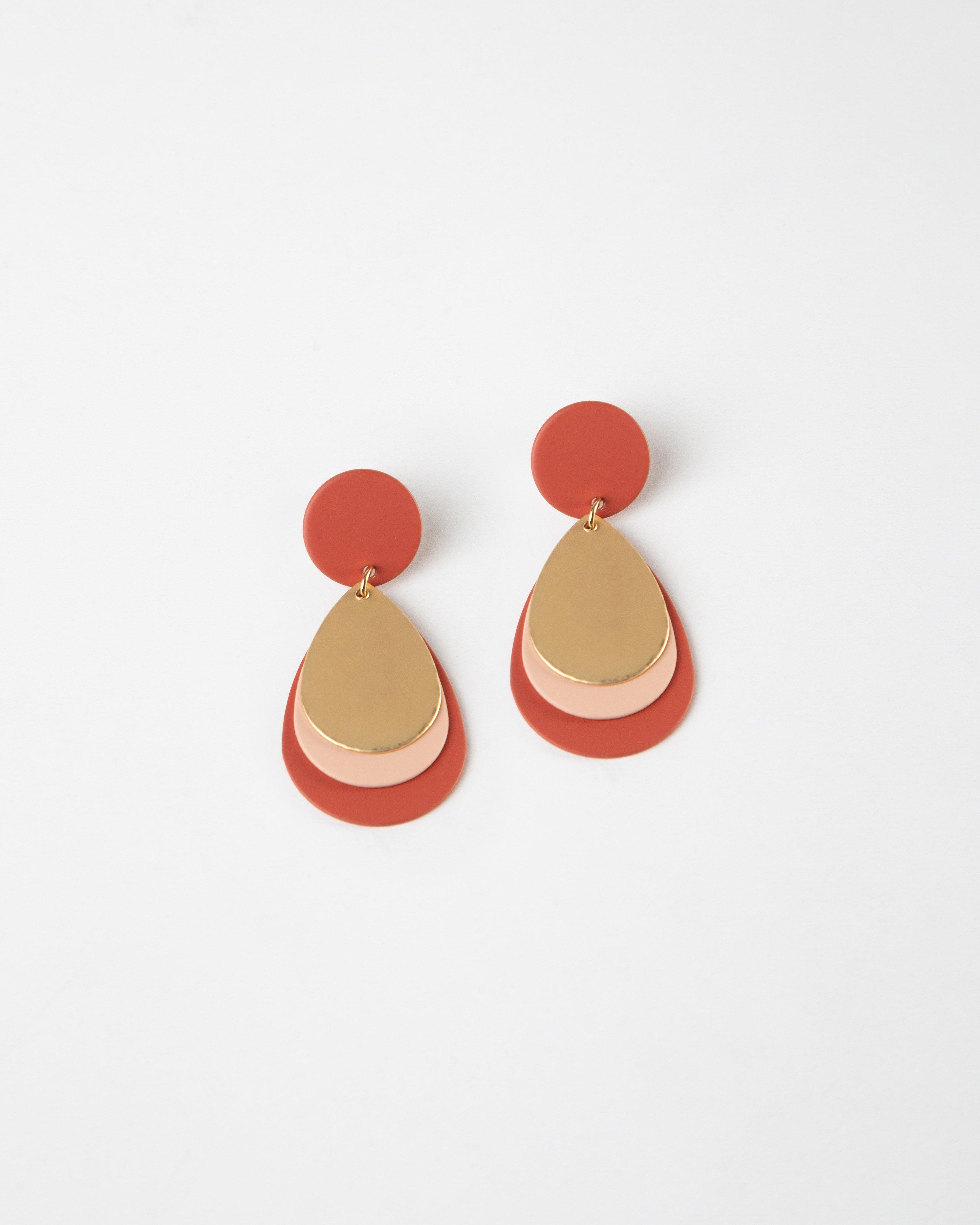 Epoxy Outline Double Disk Earrings -  Red