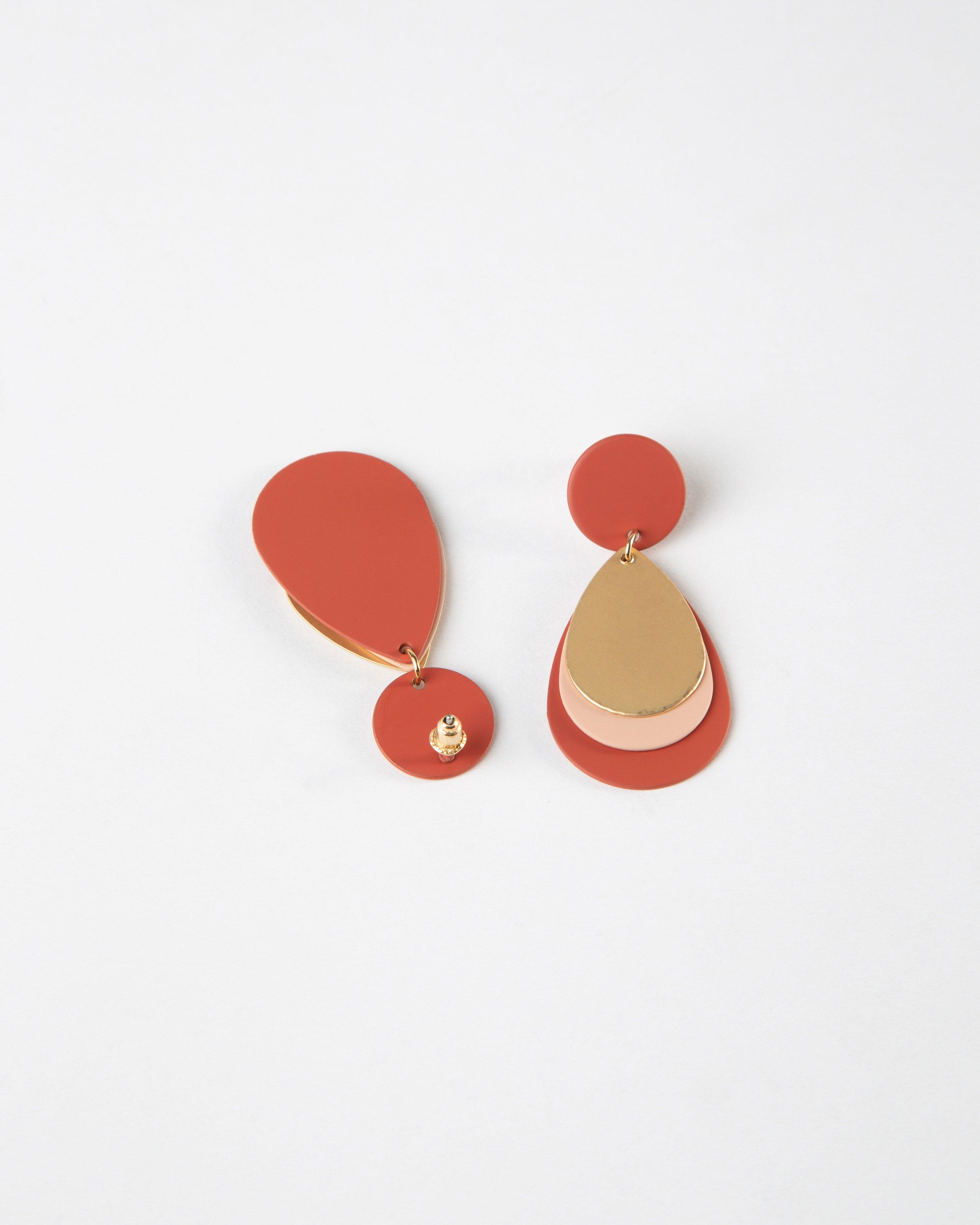 Epoxy Outline Double Disk Earrings -  Red