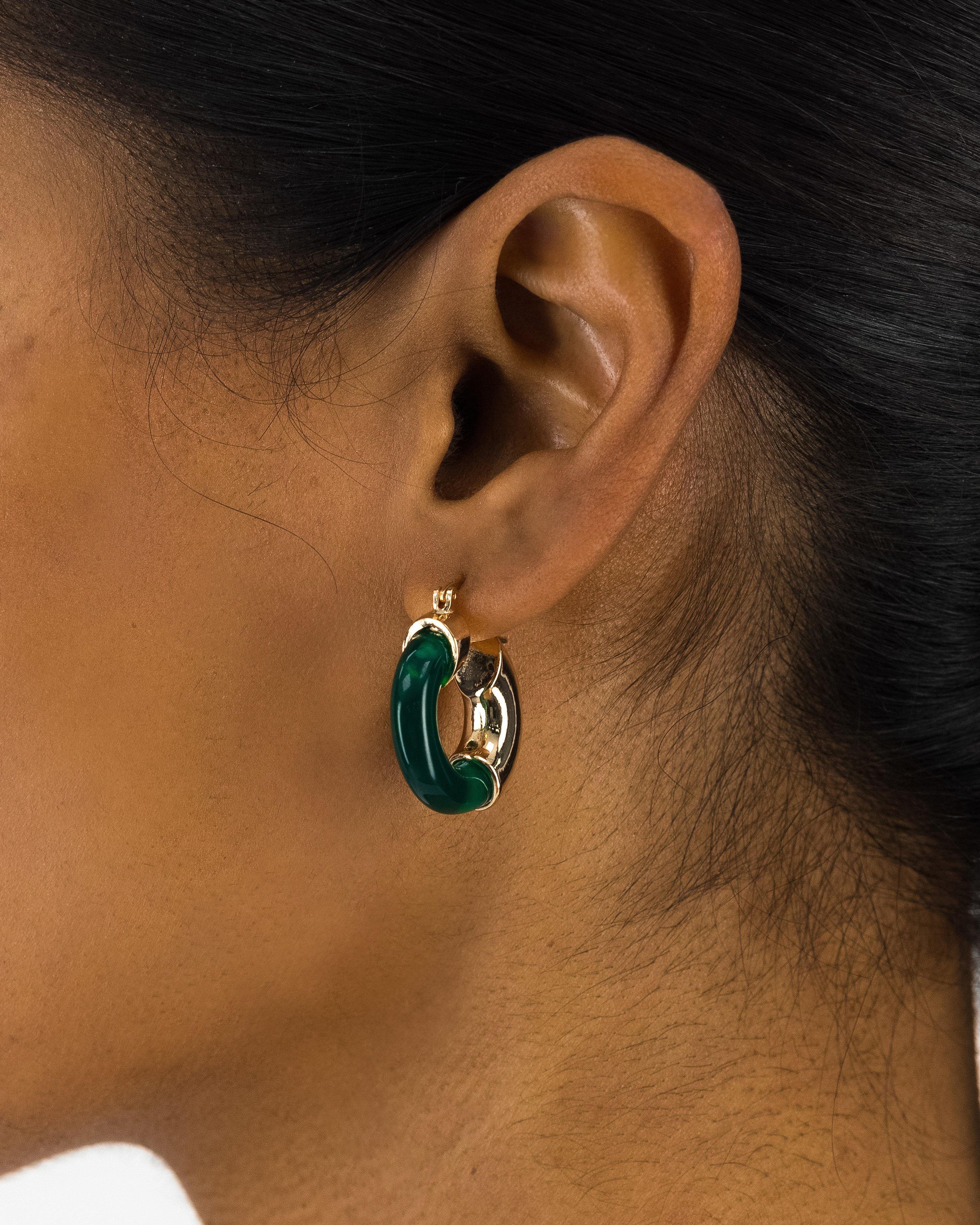  Resin Half Hoop Earrings -  Green