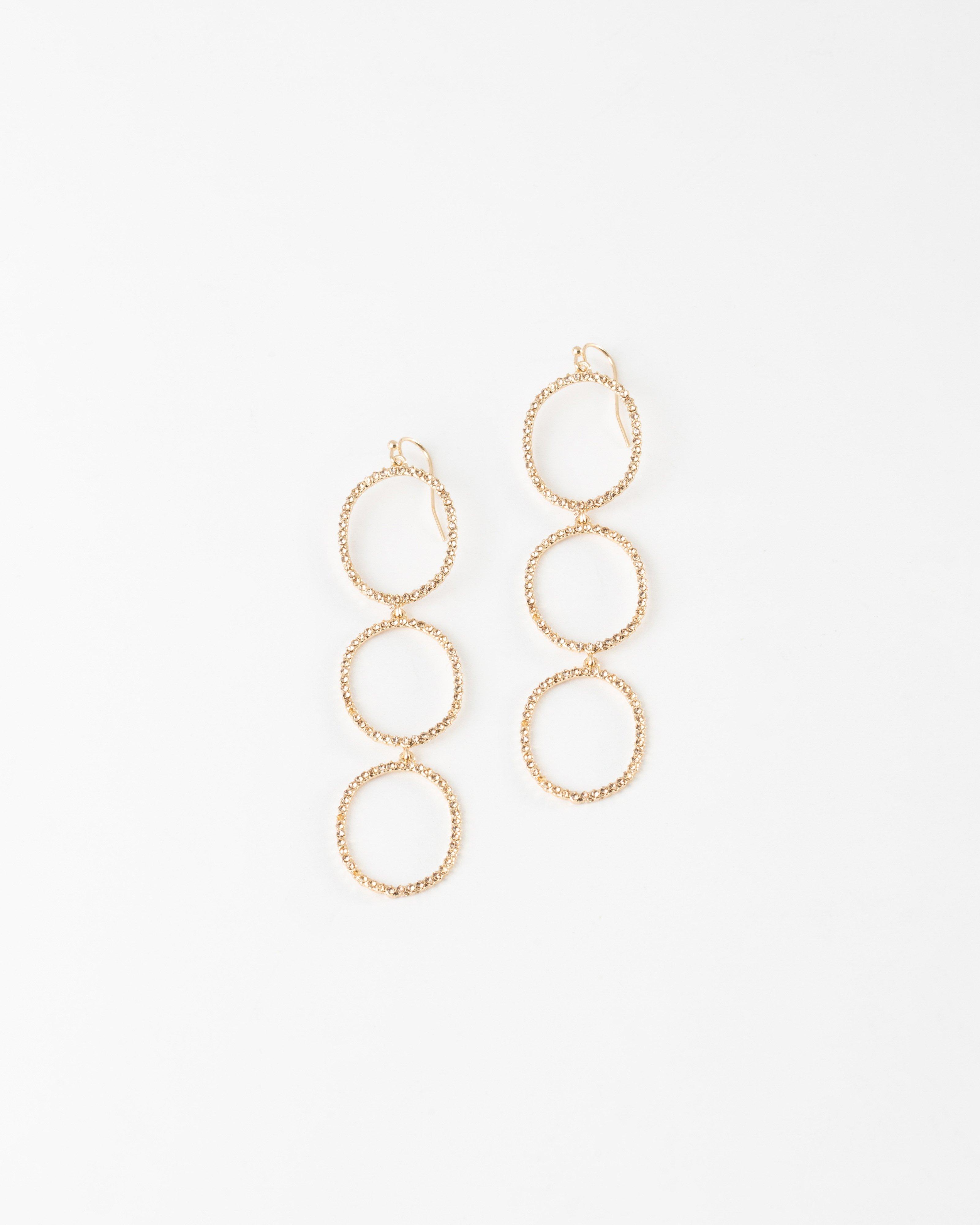 Diamante Circular Drop Earrings -  Gold