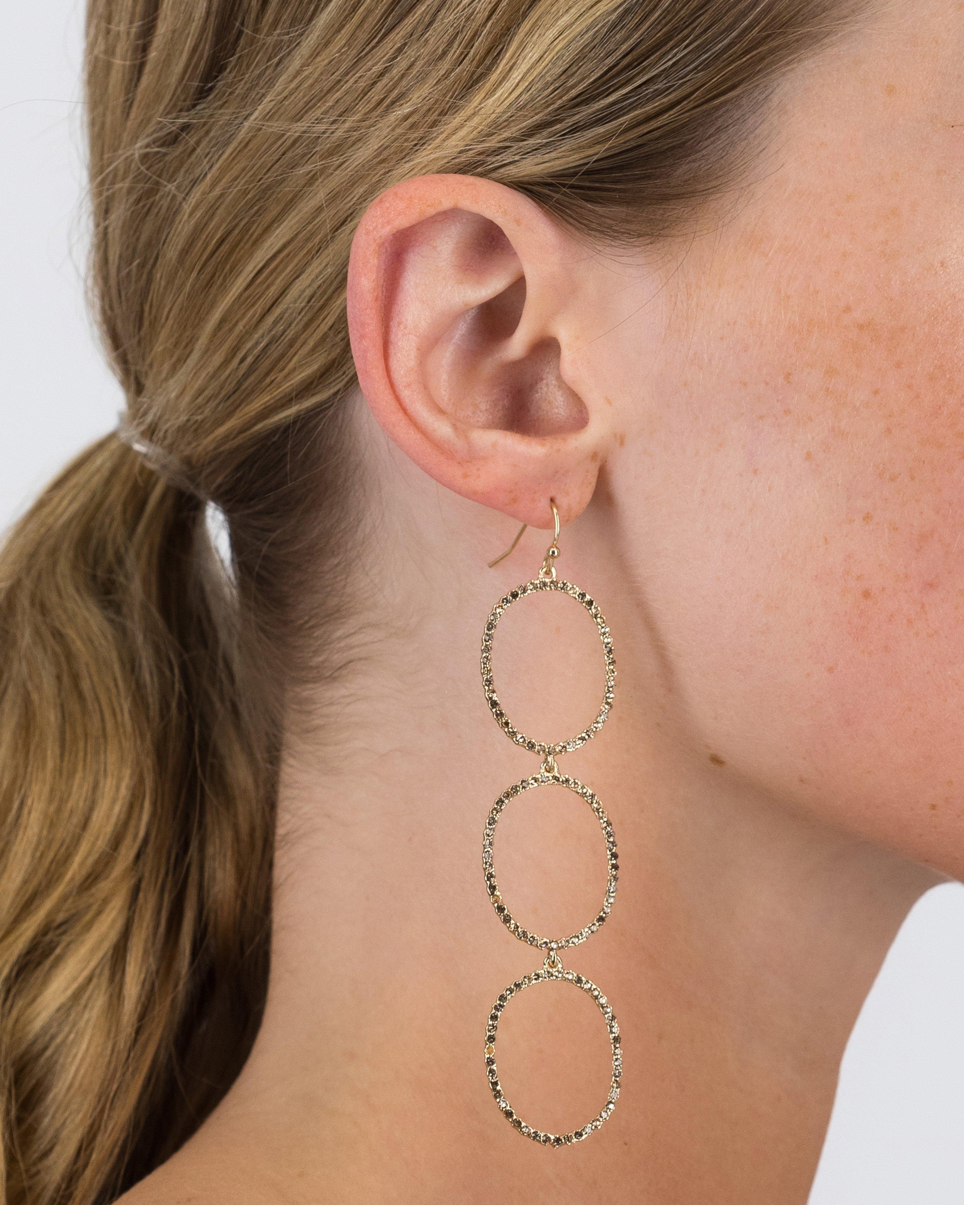 Diamante Circular Drop Earrings -  Gold