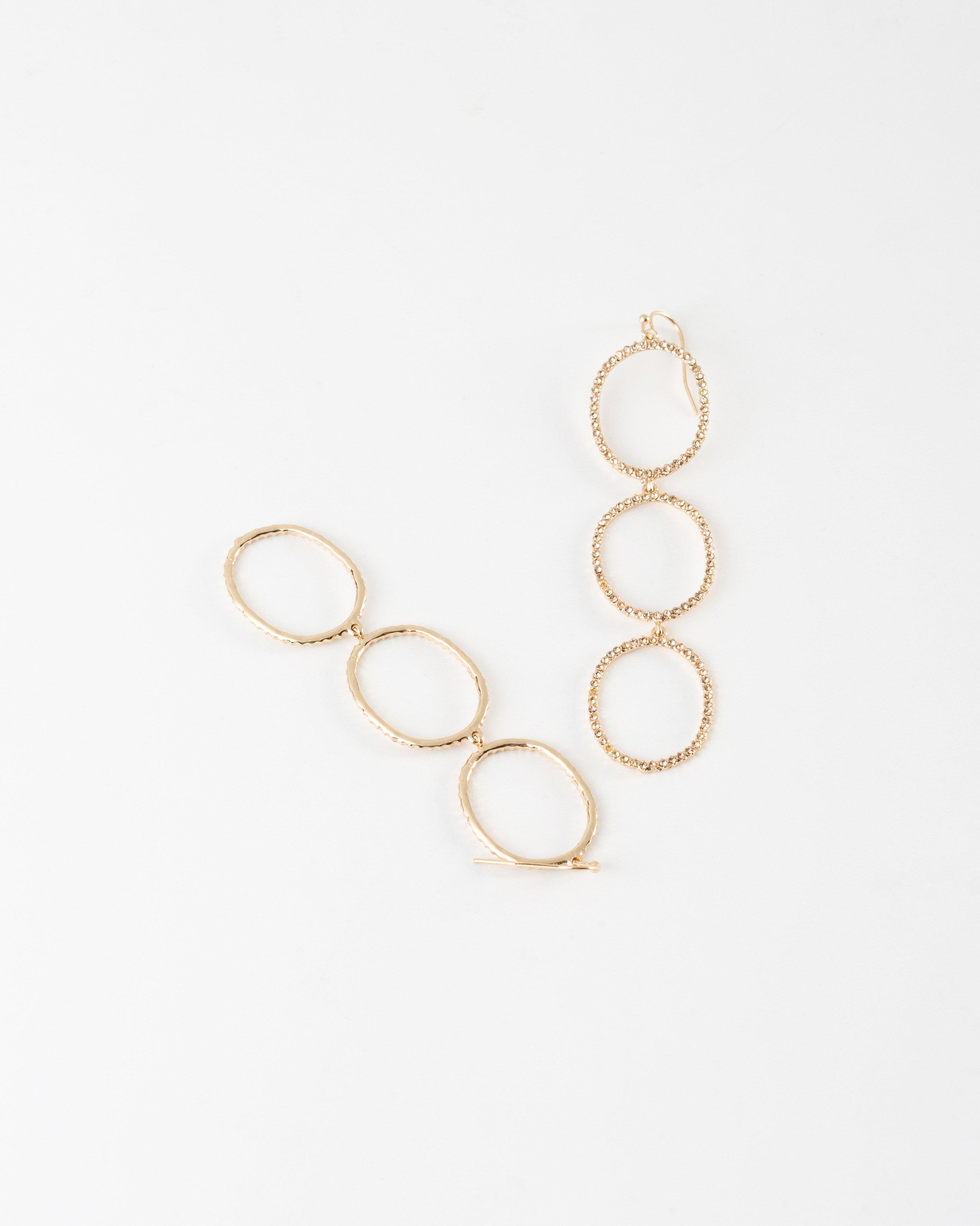 Diamante Circular Drop Earrings -  Gold