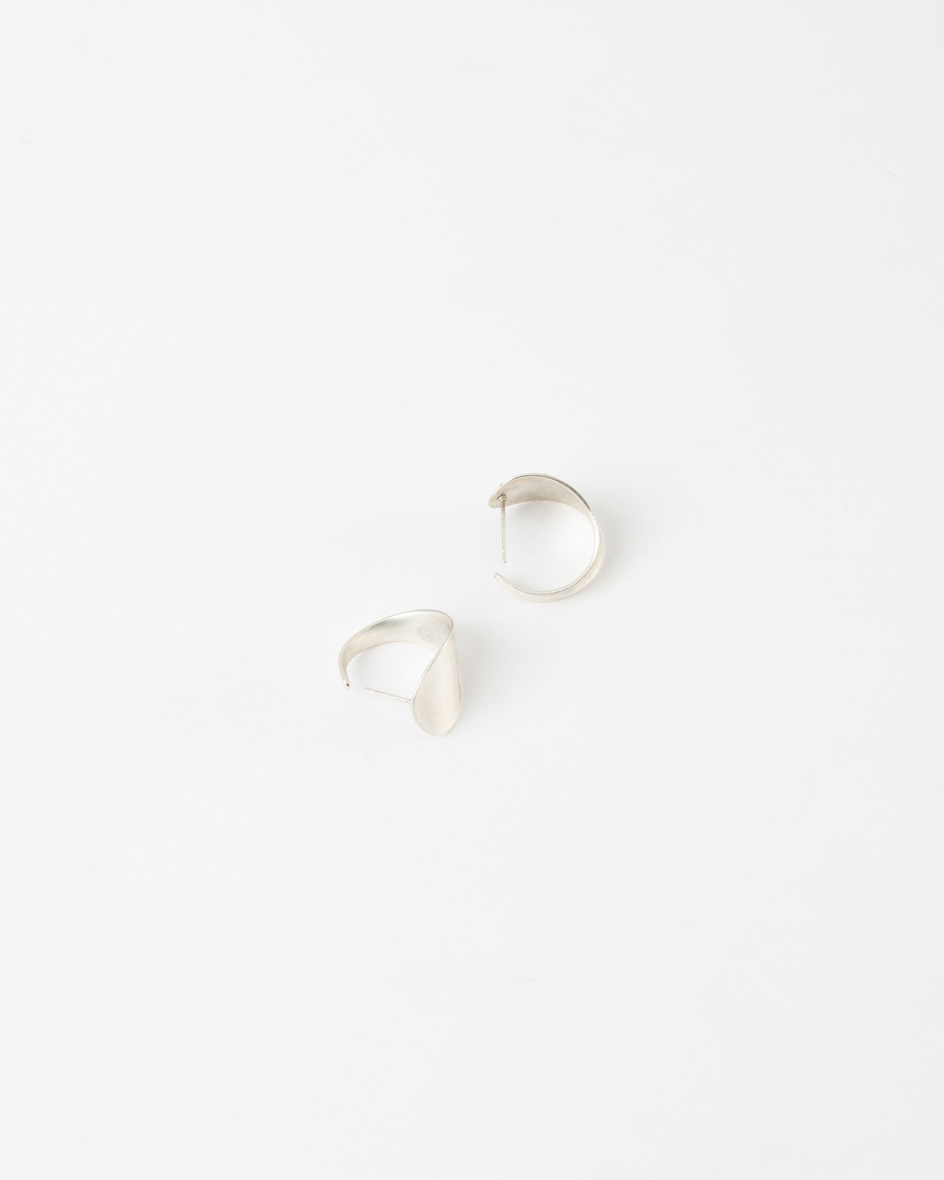 Organic Brushed Disk Stud Earrings -  Silver