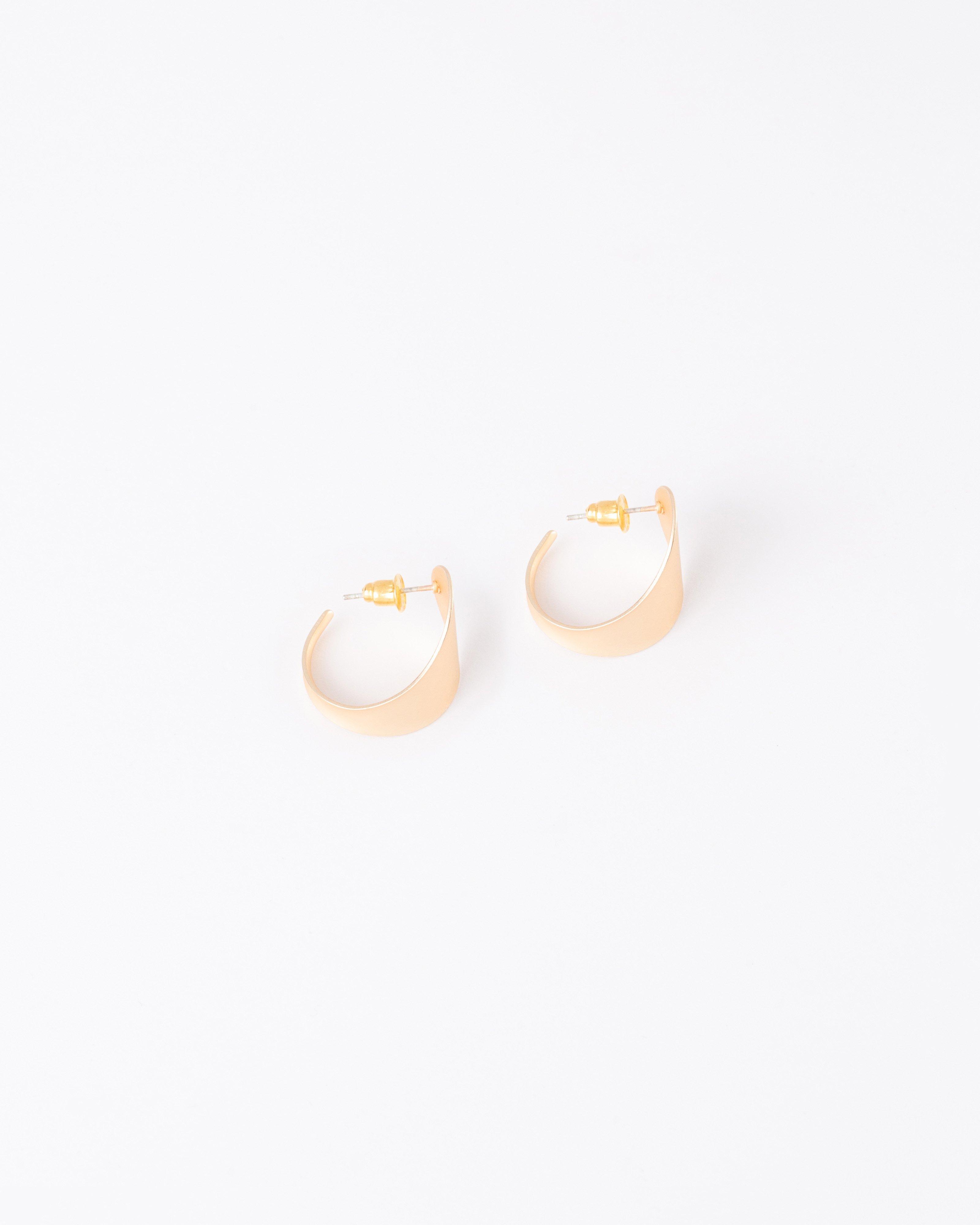 Organic Brushed Disk Stud Earrings -  Gold