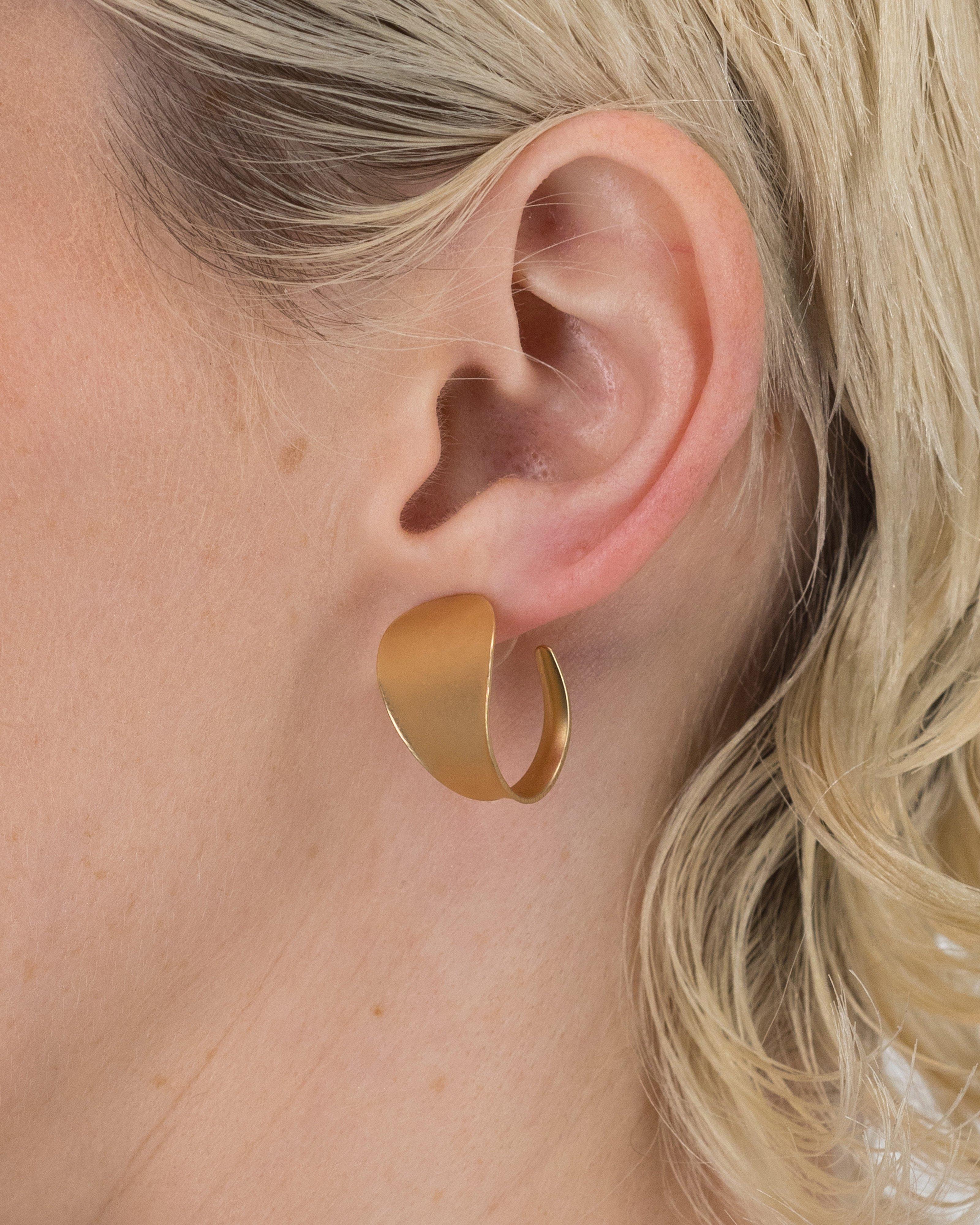 Organic Brushed Disk Stud Earrings -  Gold