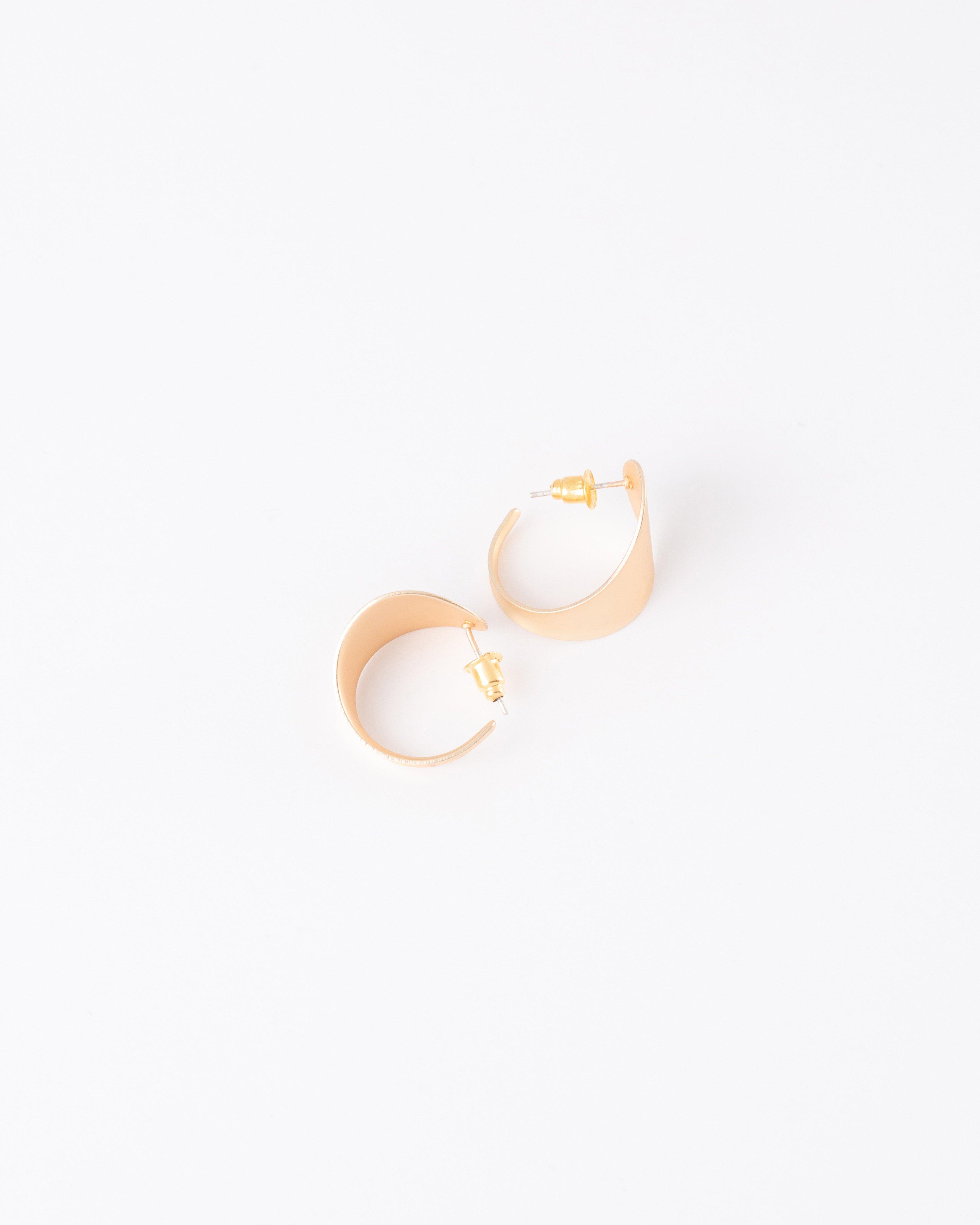 Organic Brushed Disk Stud Earrings -  Gold