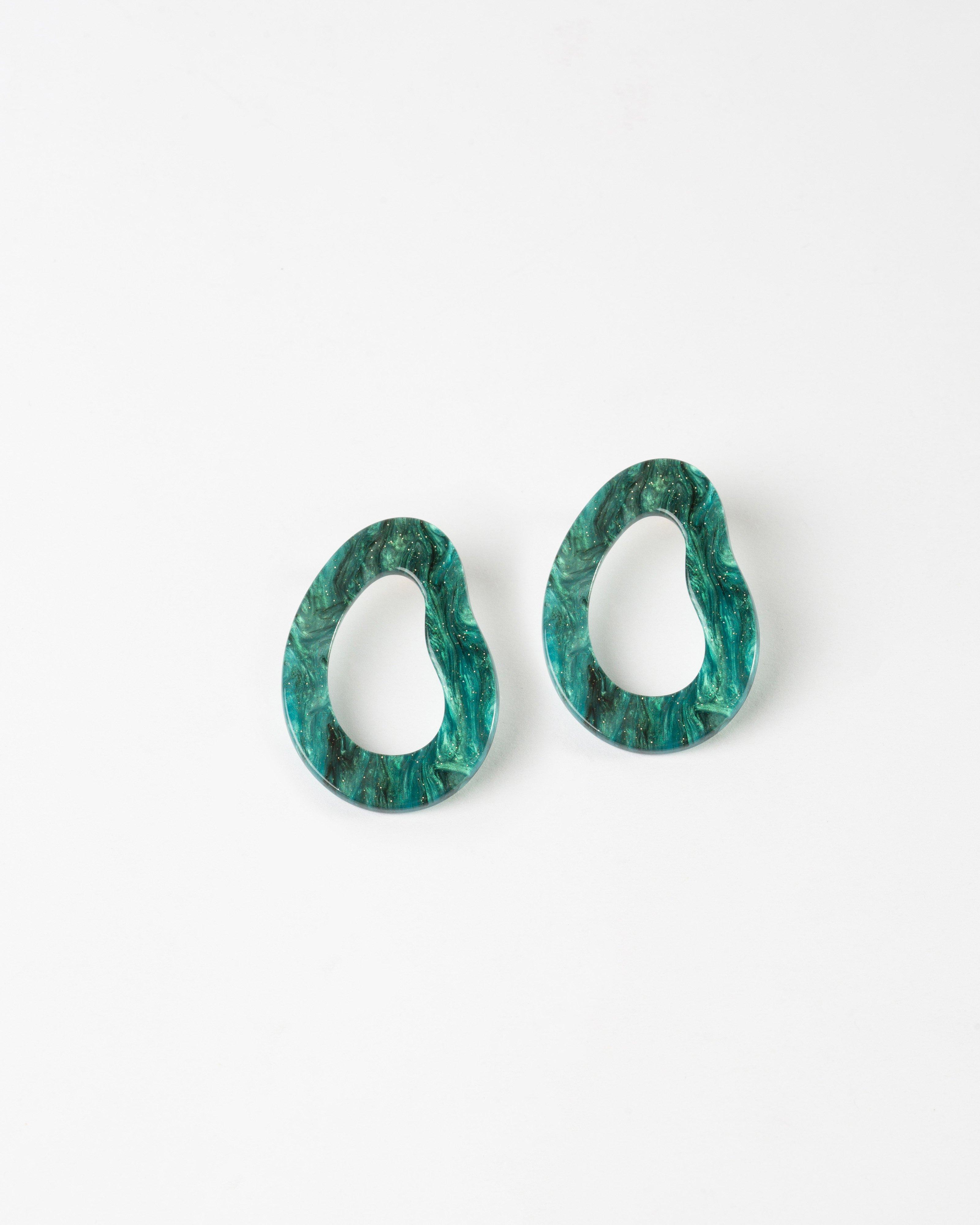 Oblong Resin Earrings -  Green