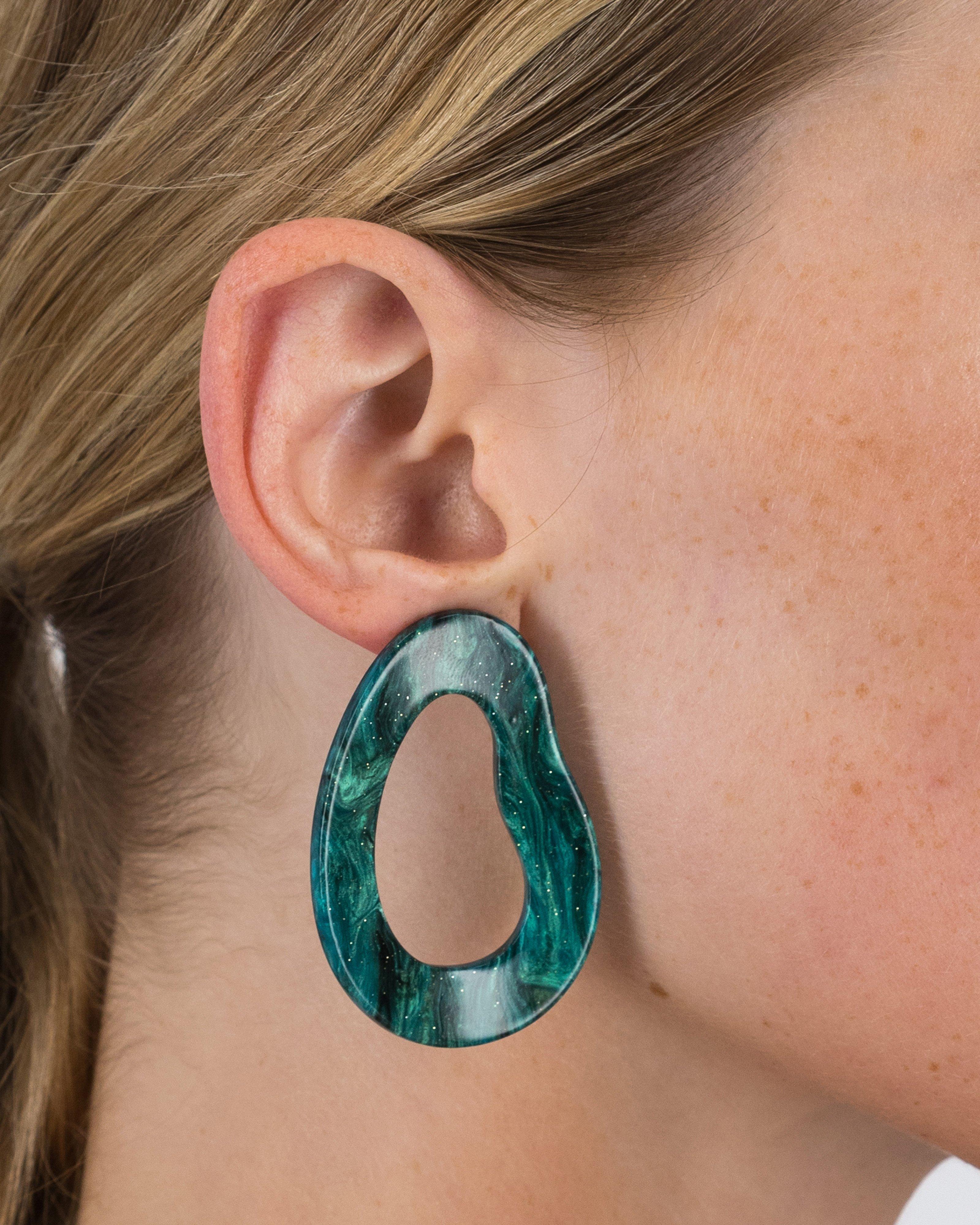 Oblong Resin Earrings -  Green