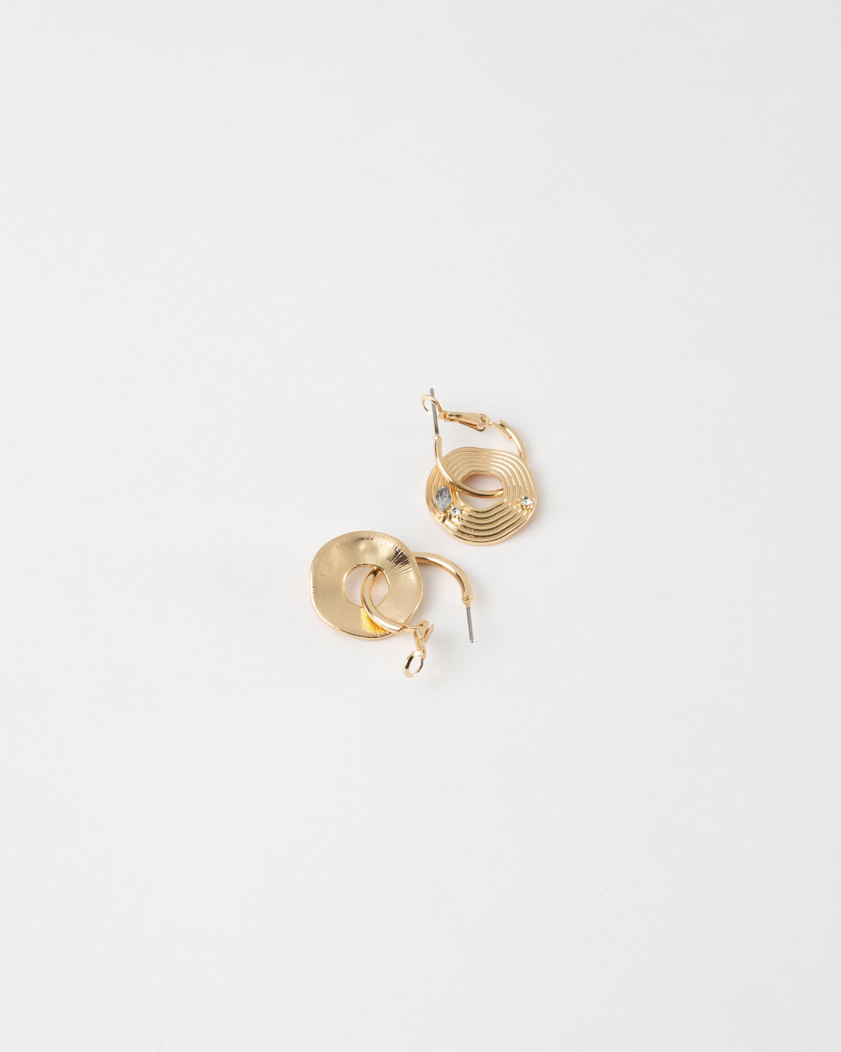 Circular Cut-Out Ring Drop Earrings -  Gold