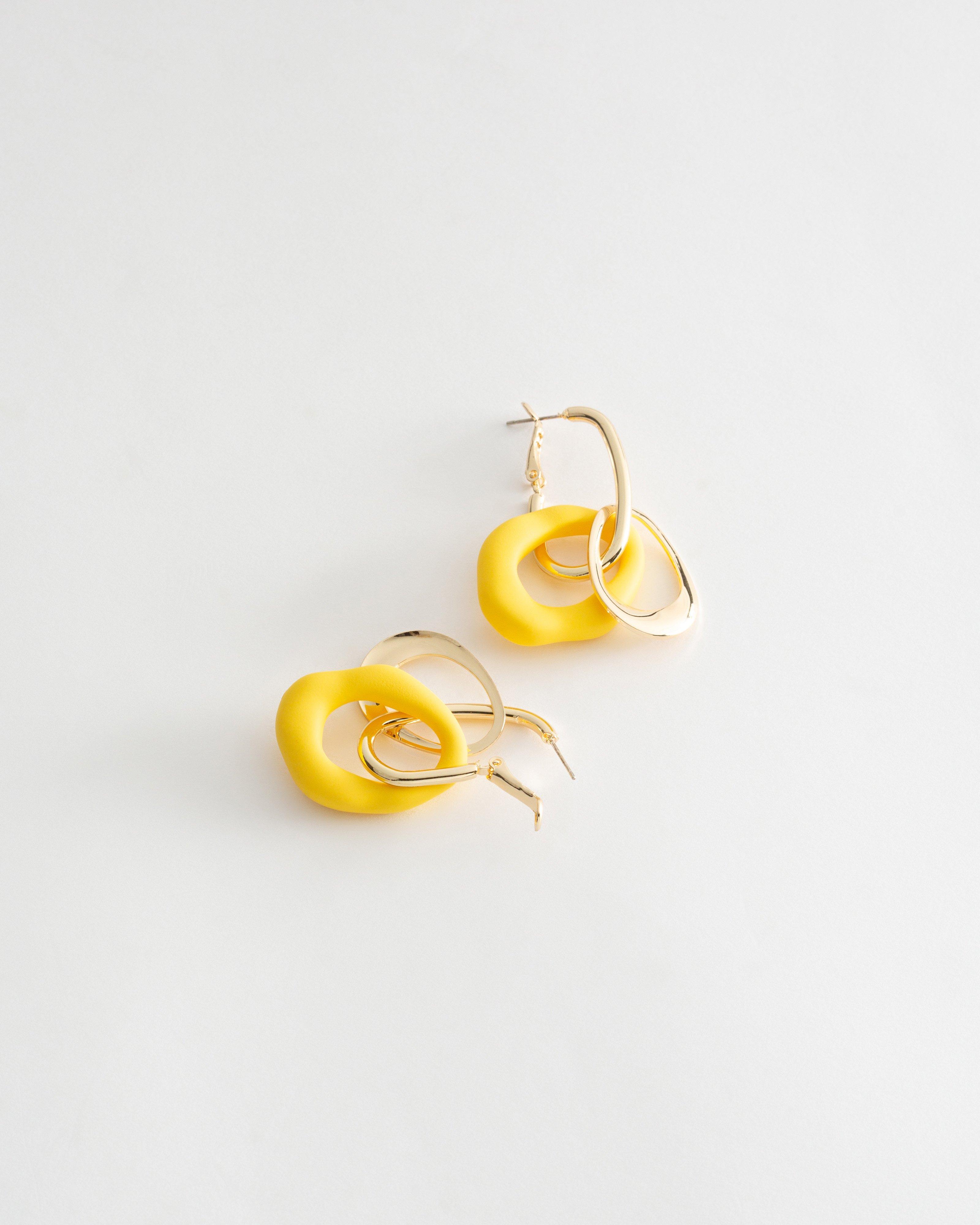  Epoxy Circular Drop Earrings -  Yellow