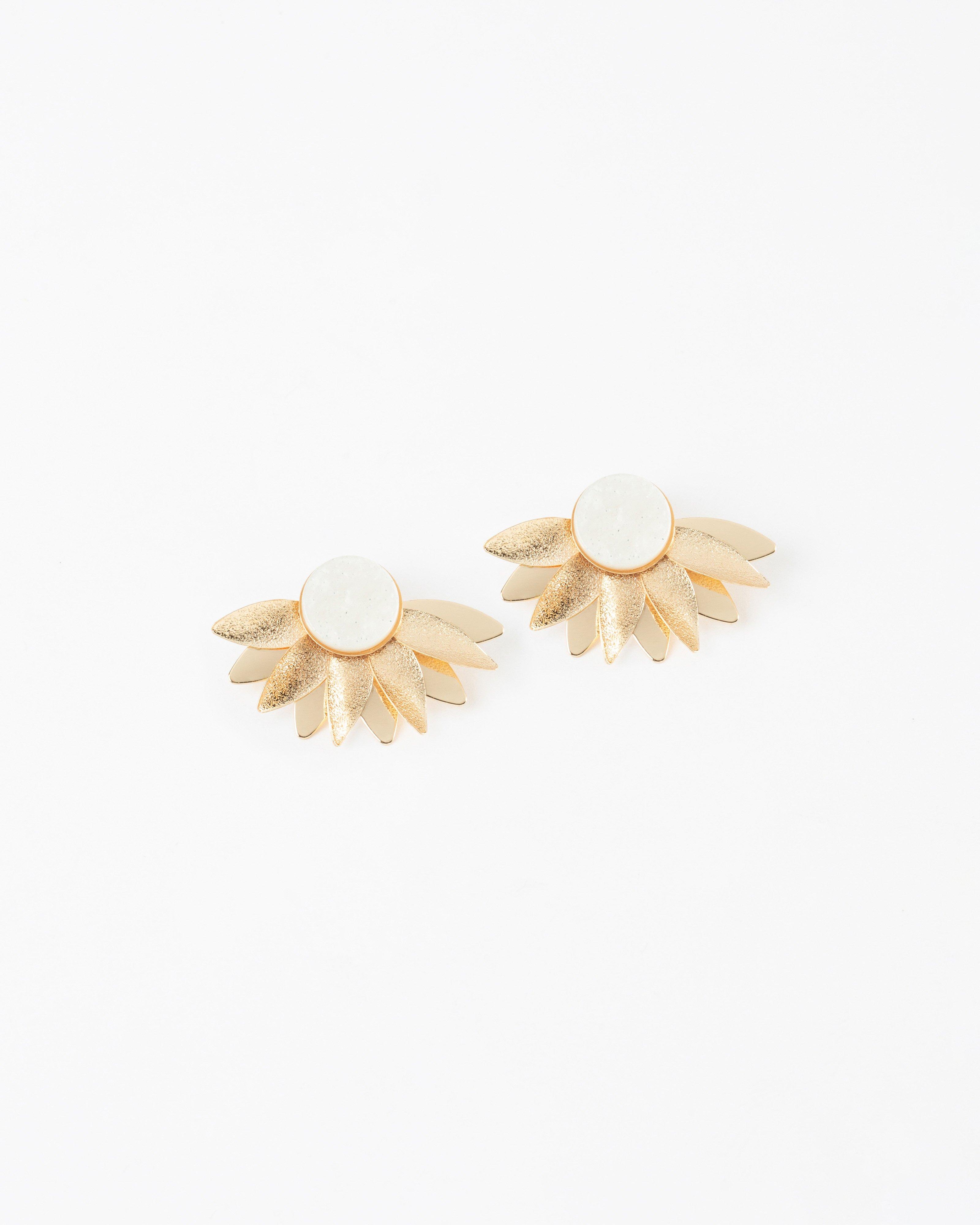 Fan Flower Petal Stud Earrings -  Milk