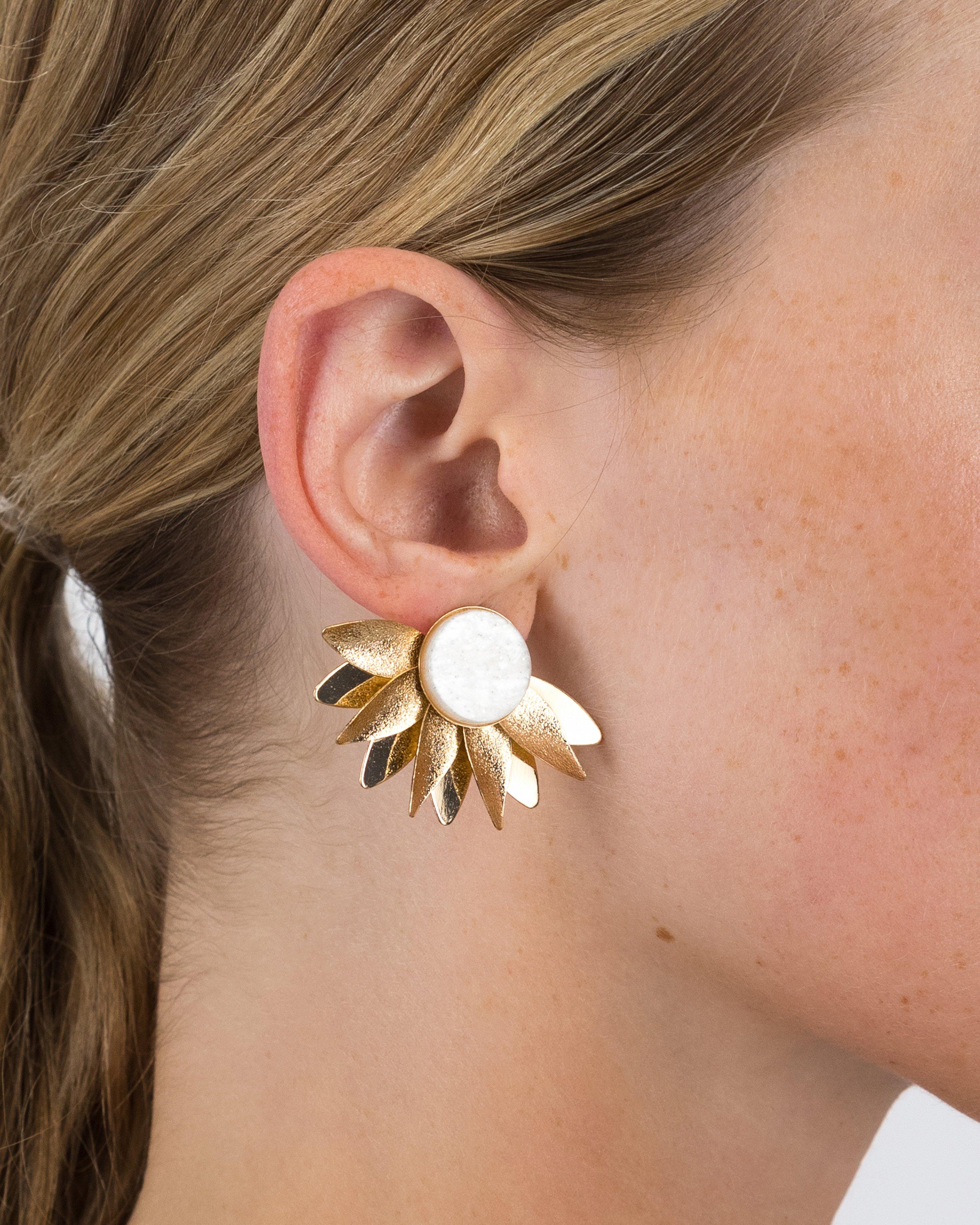 Fan Flower Petal Stud Earrings -  Milk