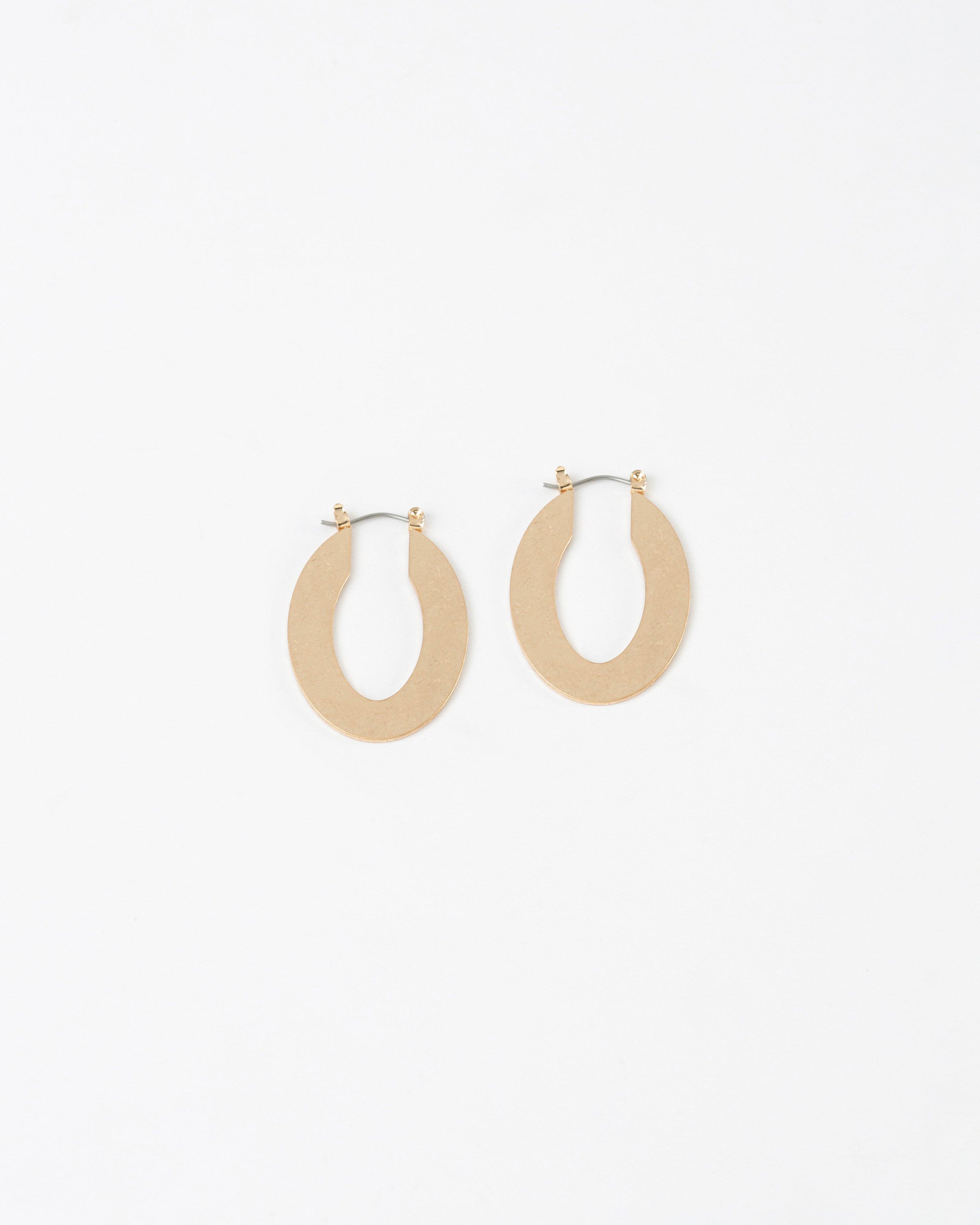 Oval Brushed Hoop Earrings -  Gold