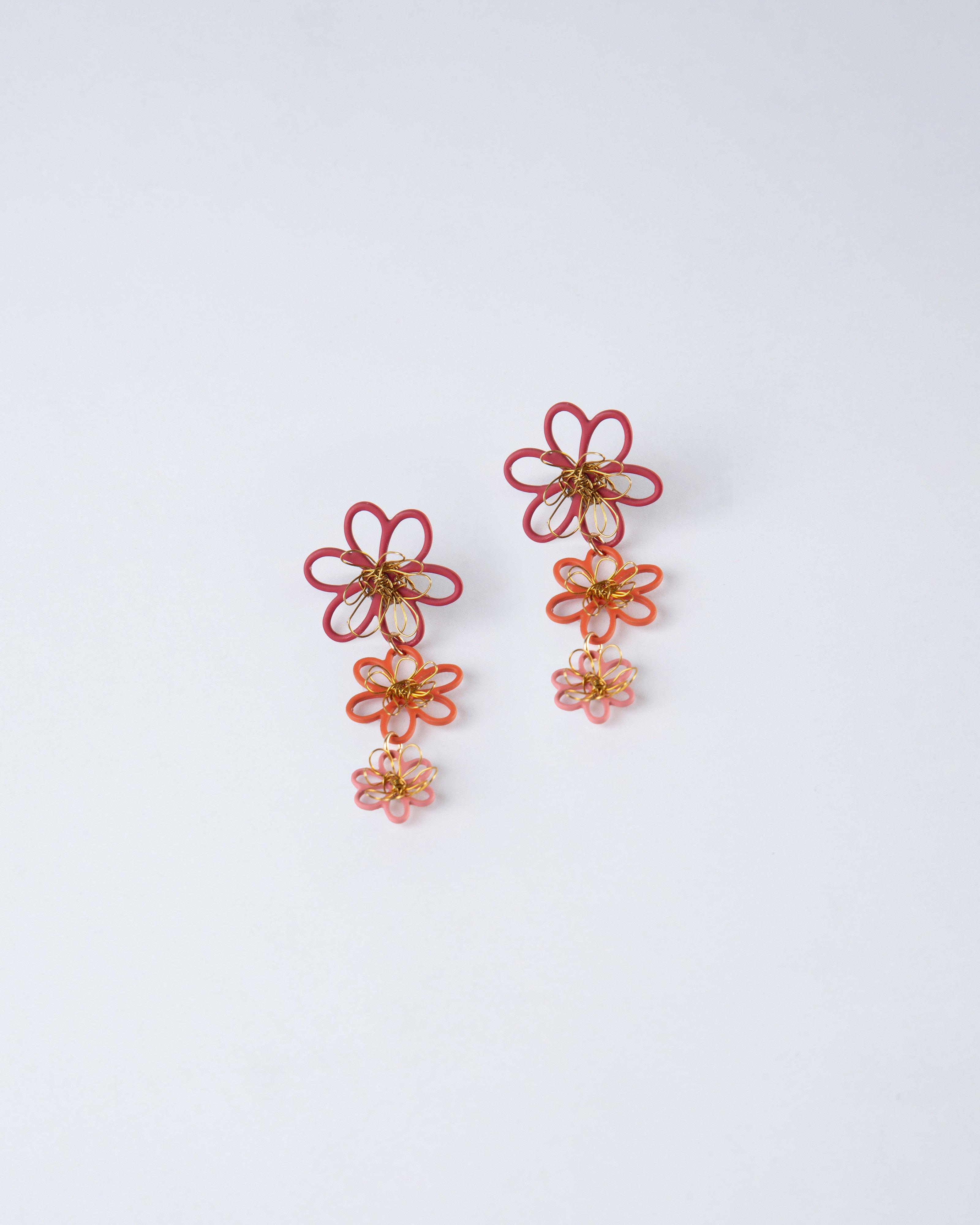 Three Tier Cutout Flower Drop Earrings -  Assorted