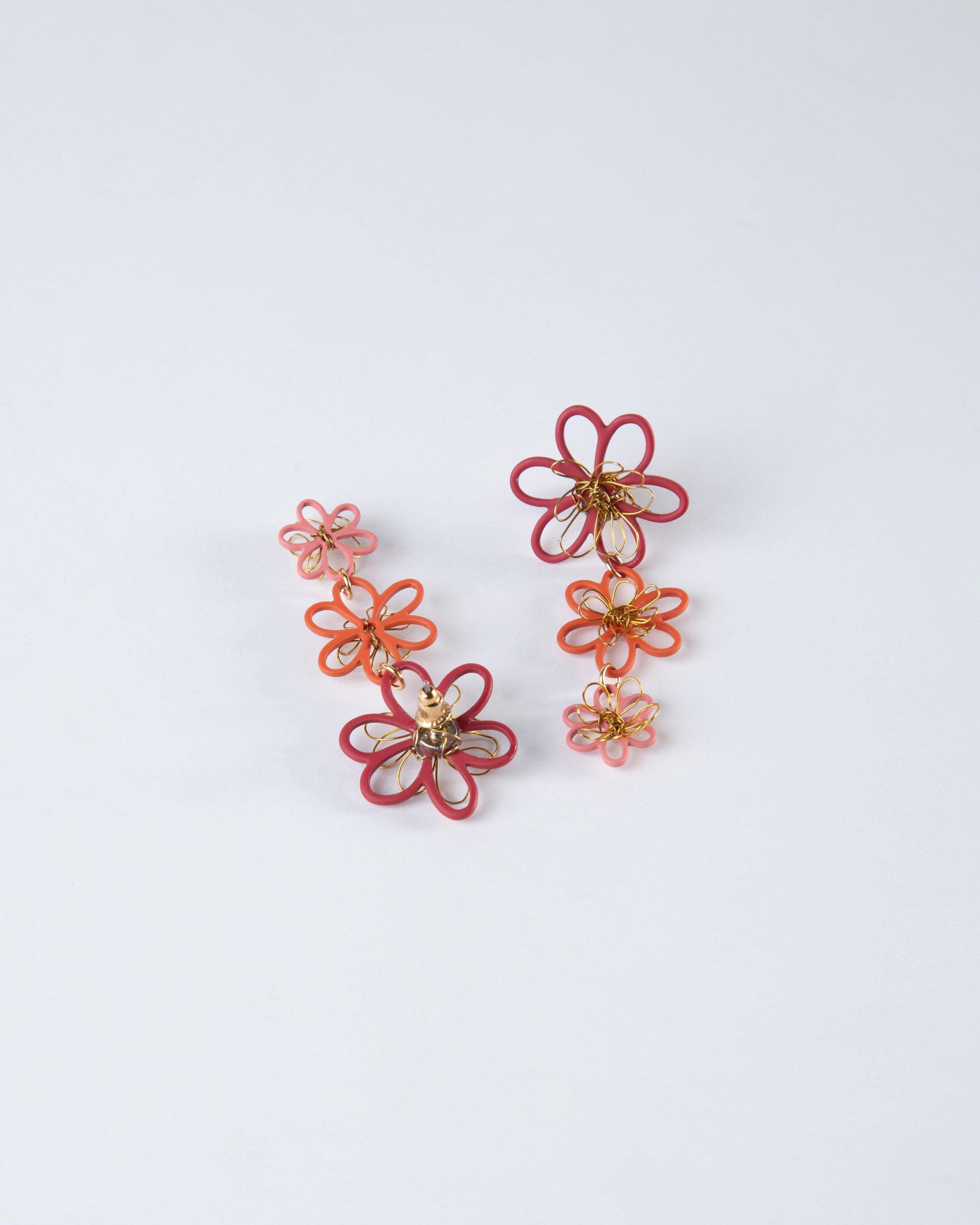 Three Tier Cutout Flower Drop Earrings -  Assorted