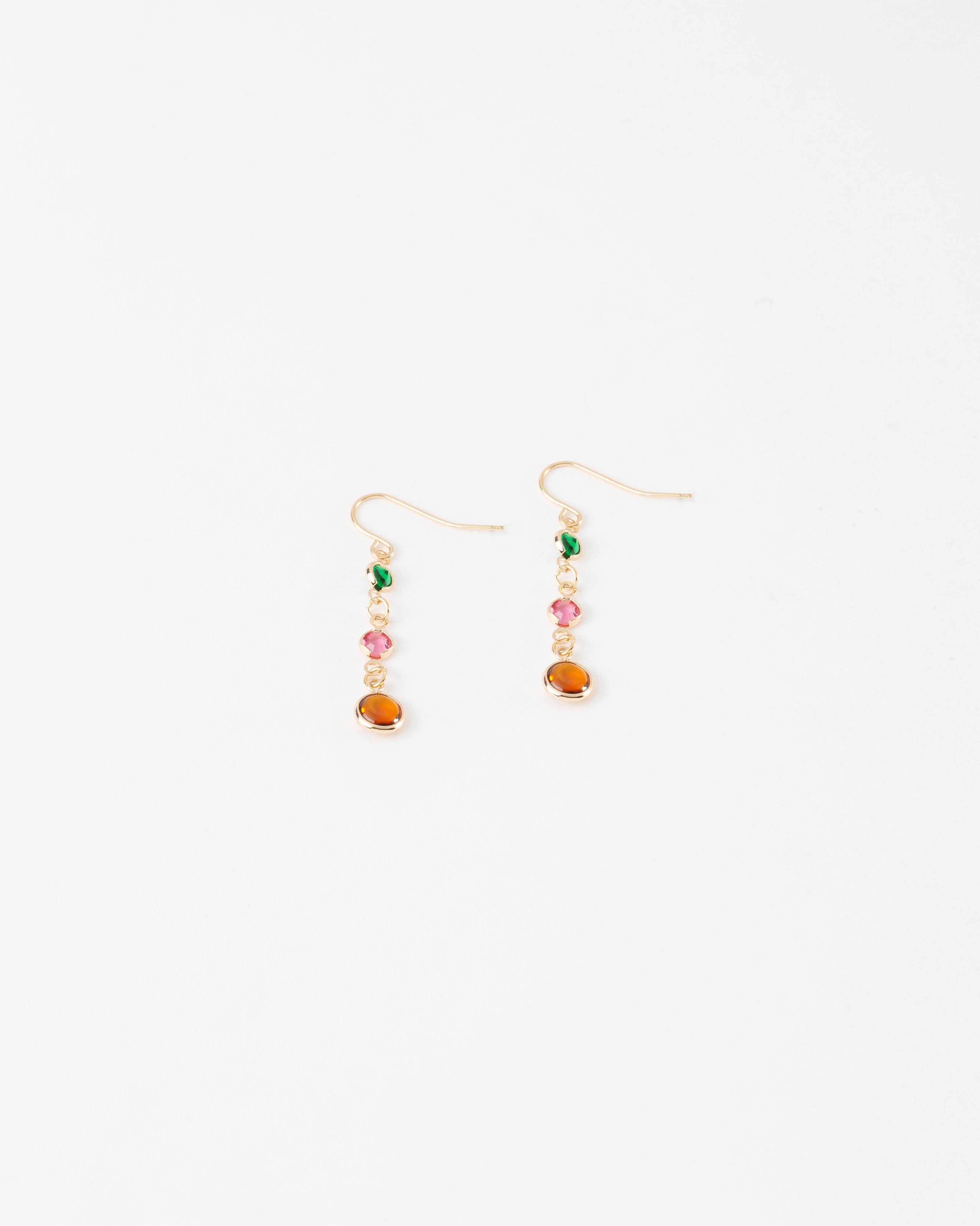 Three Tier Natural Stone Drop Earrings -  Assorted