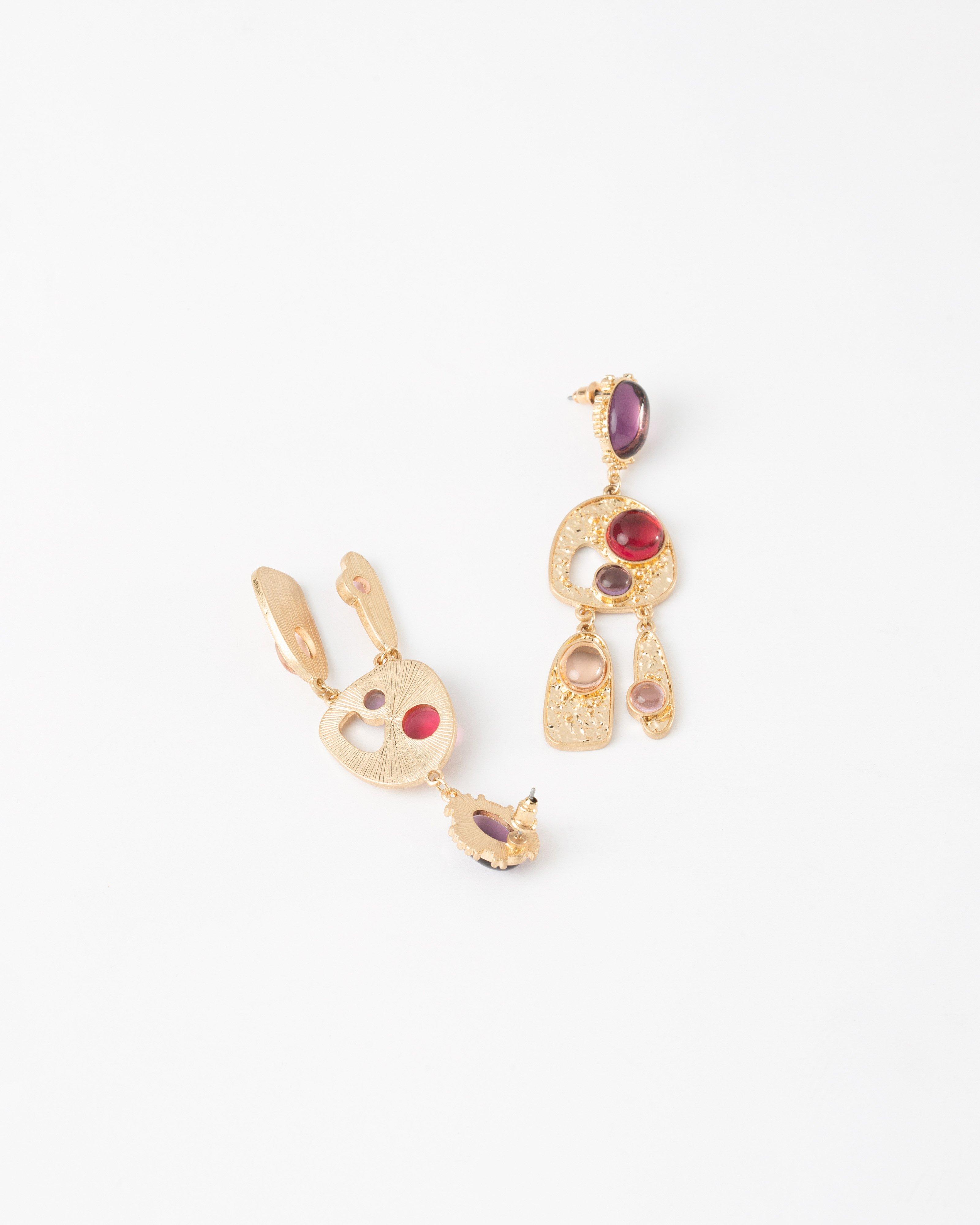 Ornate Asymmetrical Inlay Stone Drop Earrings -  Assorted