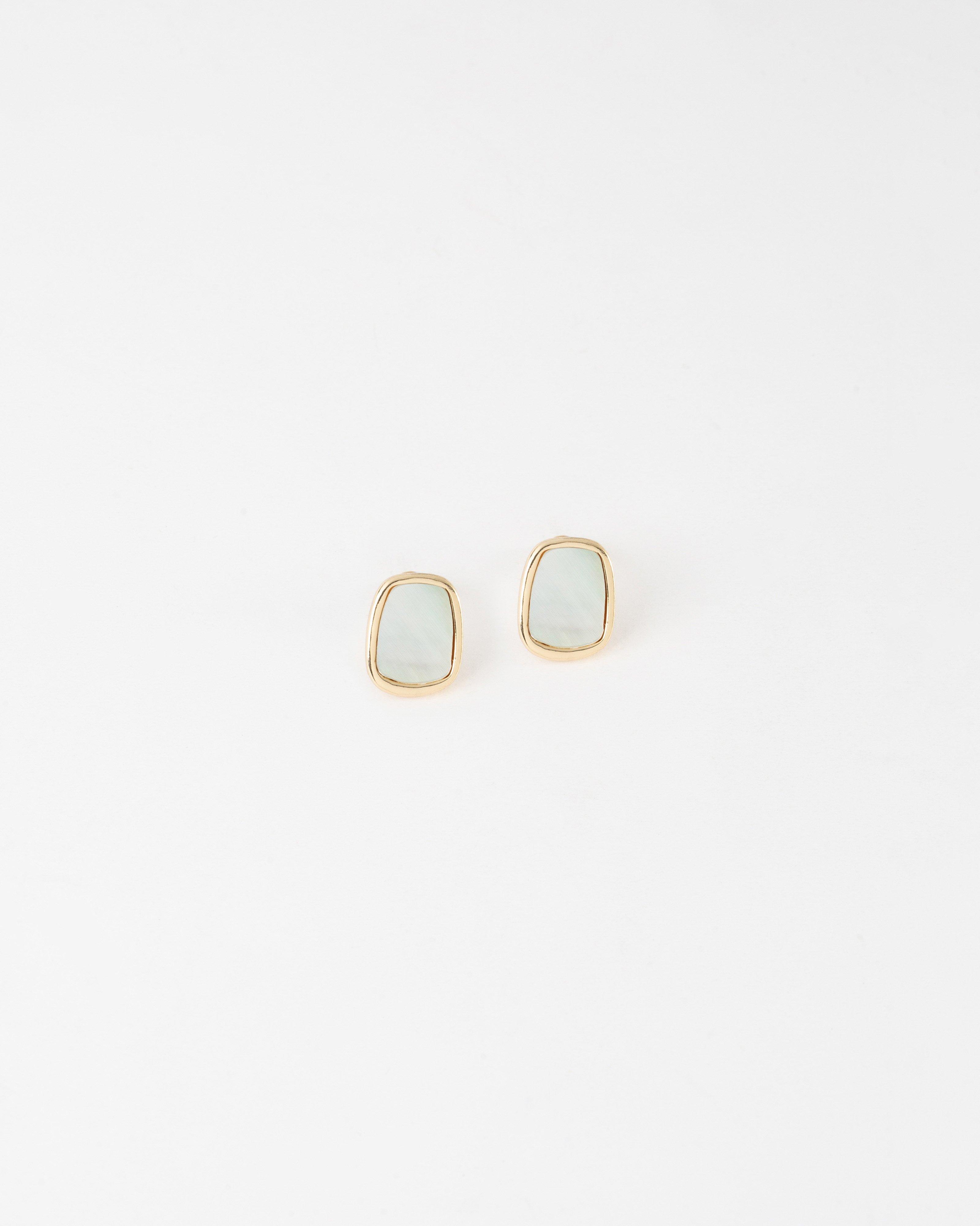 Marble Inlay Stone Stud Earrings -  Green