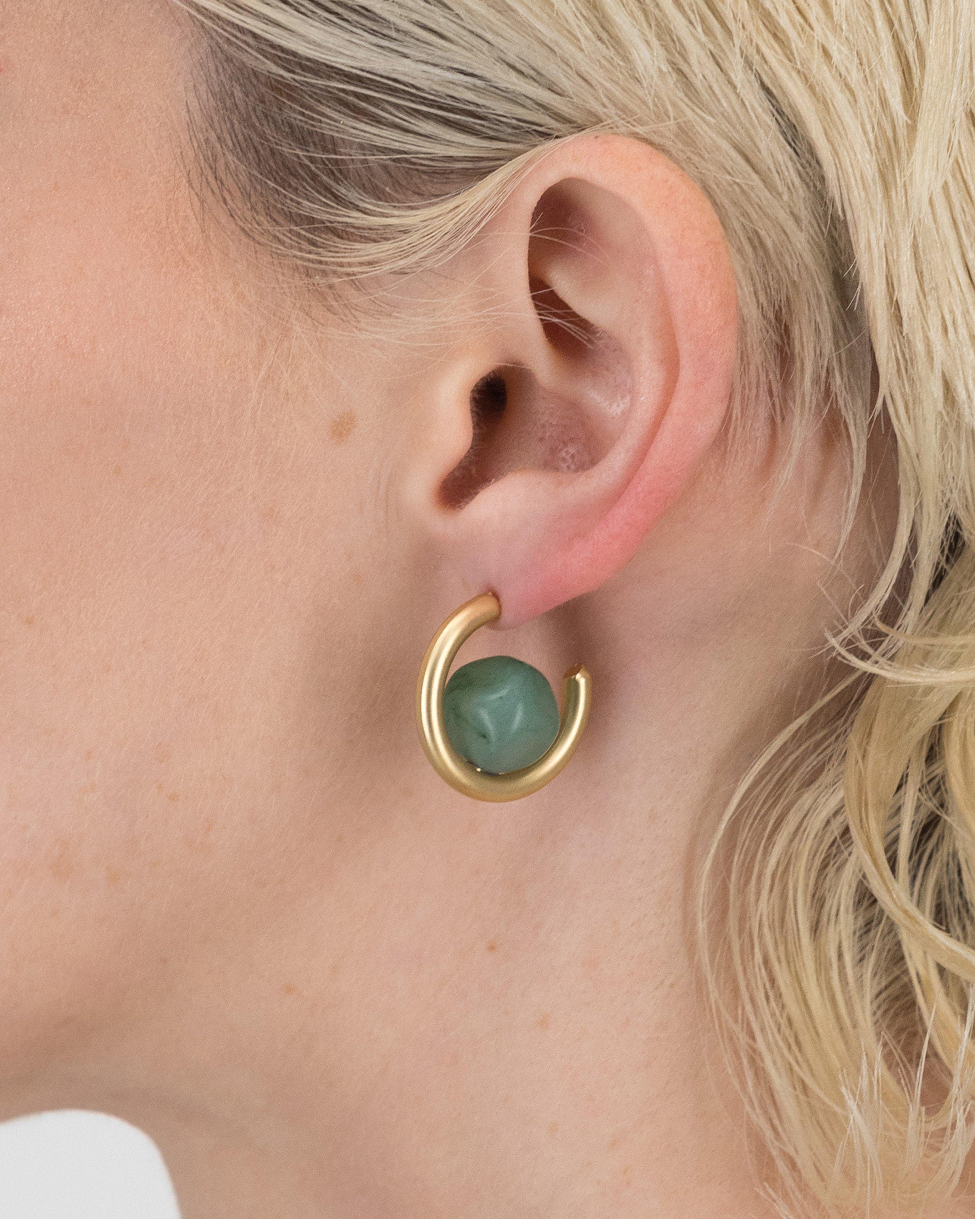 Circular Stone Hoop Earrings -  Green