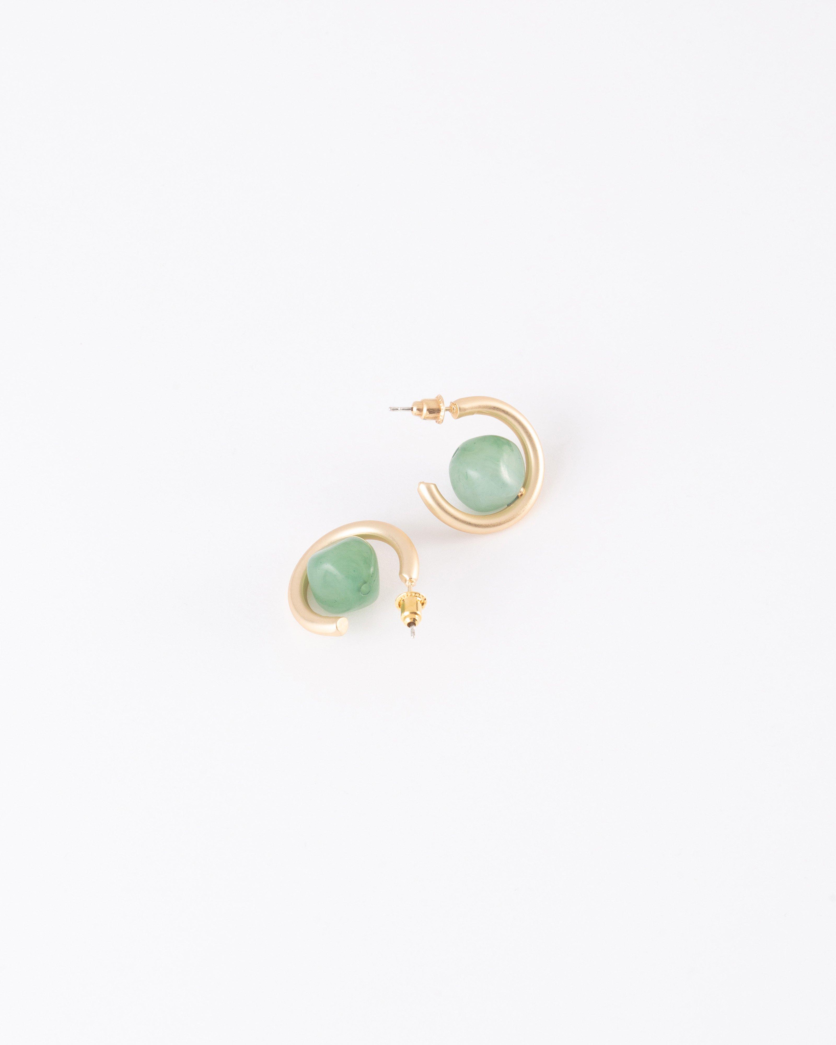 Circular Stone Hoop Earrings -  Green