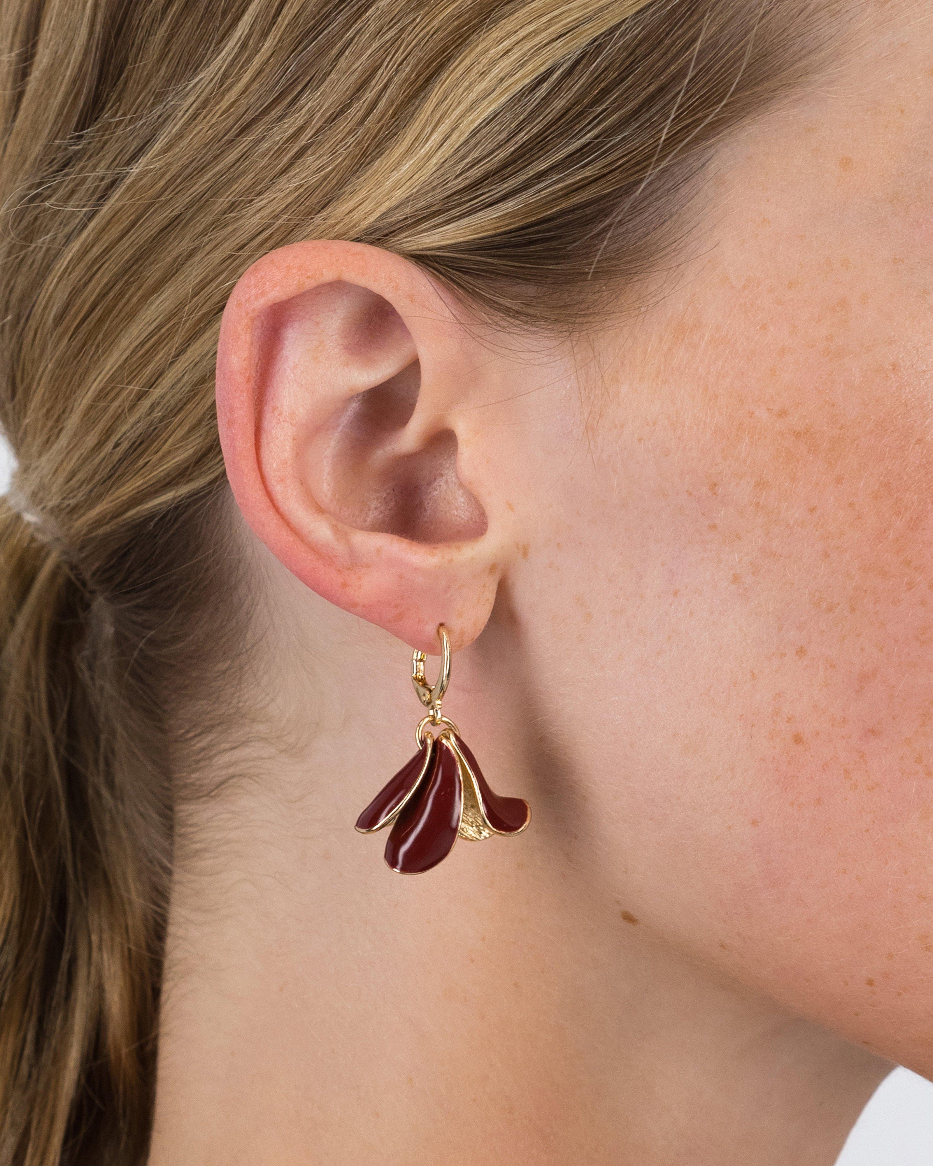Resin Three Petal Drop Earrings -  Brown