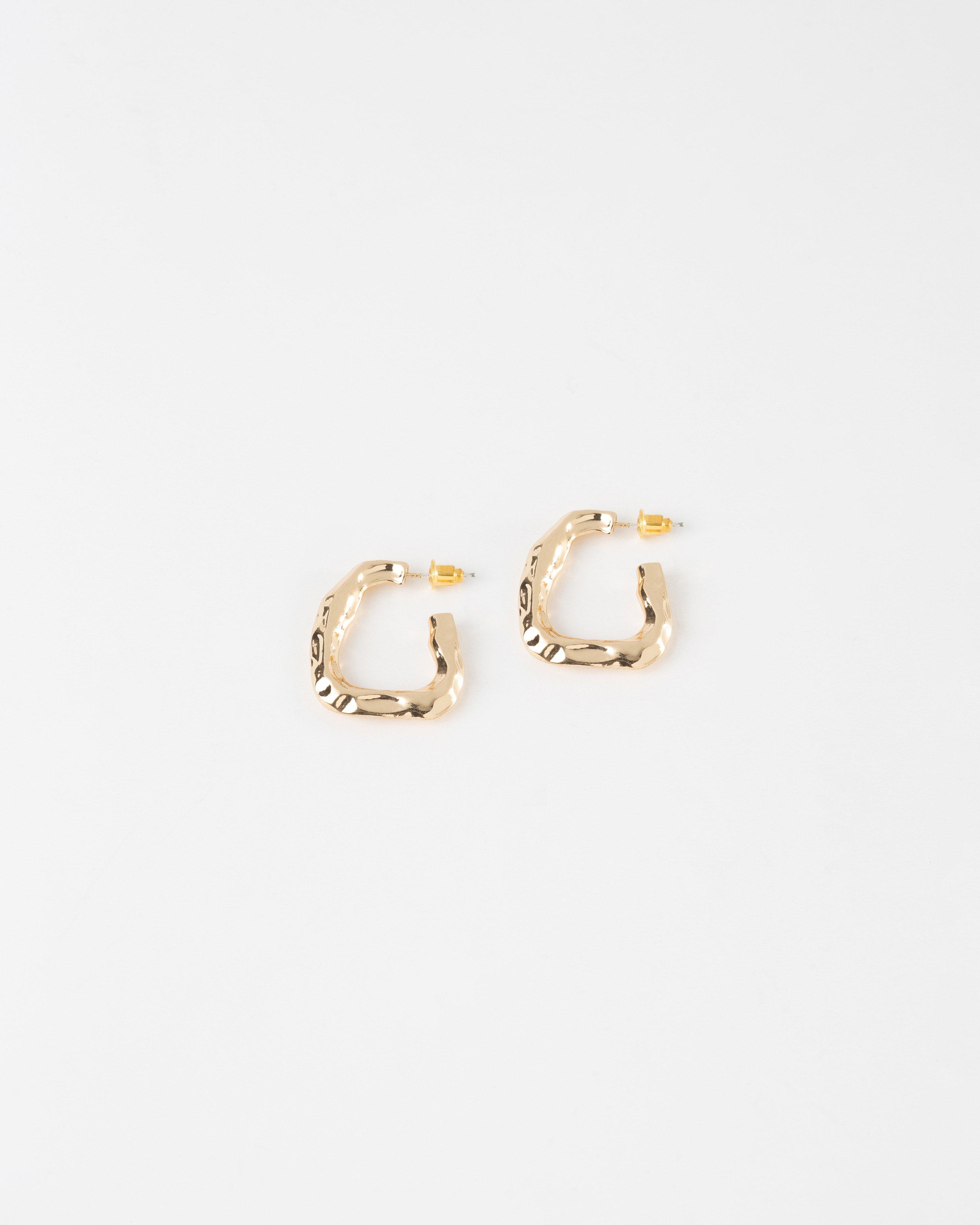 Indented Shiny Hoop Earrings -  Gold
