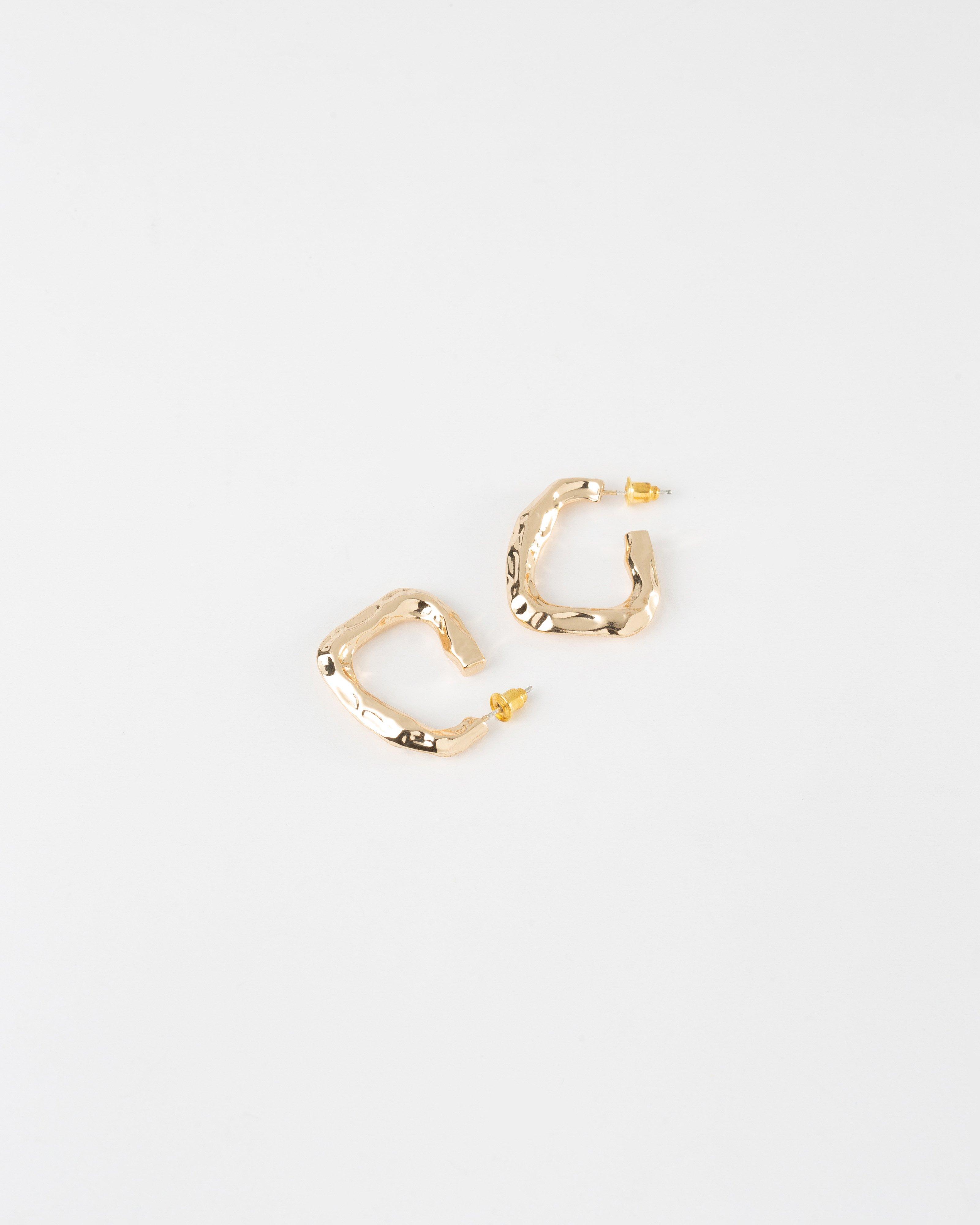 Indented Shiny Hoop Earrings -  Gold