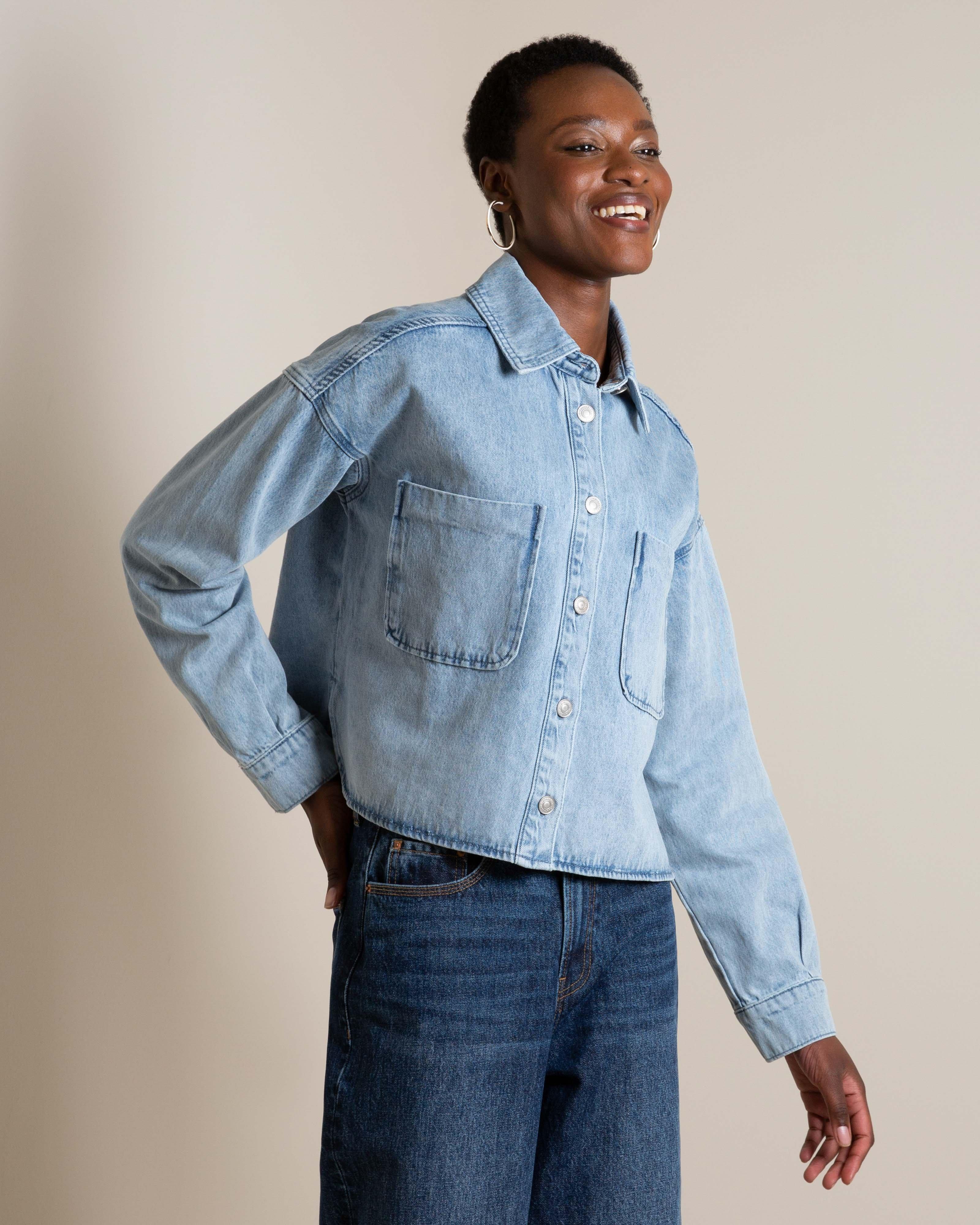 Jakke DAME SHACKET COAT ライトブルー Jade Denim Shacket - Poetry Clothing Store