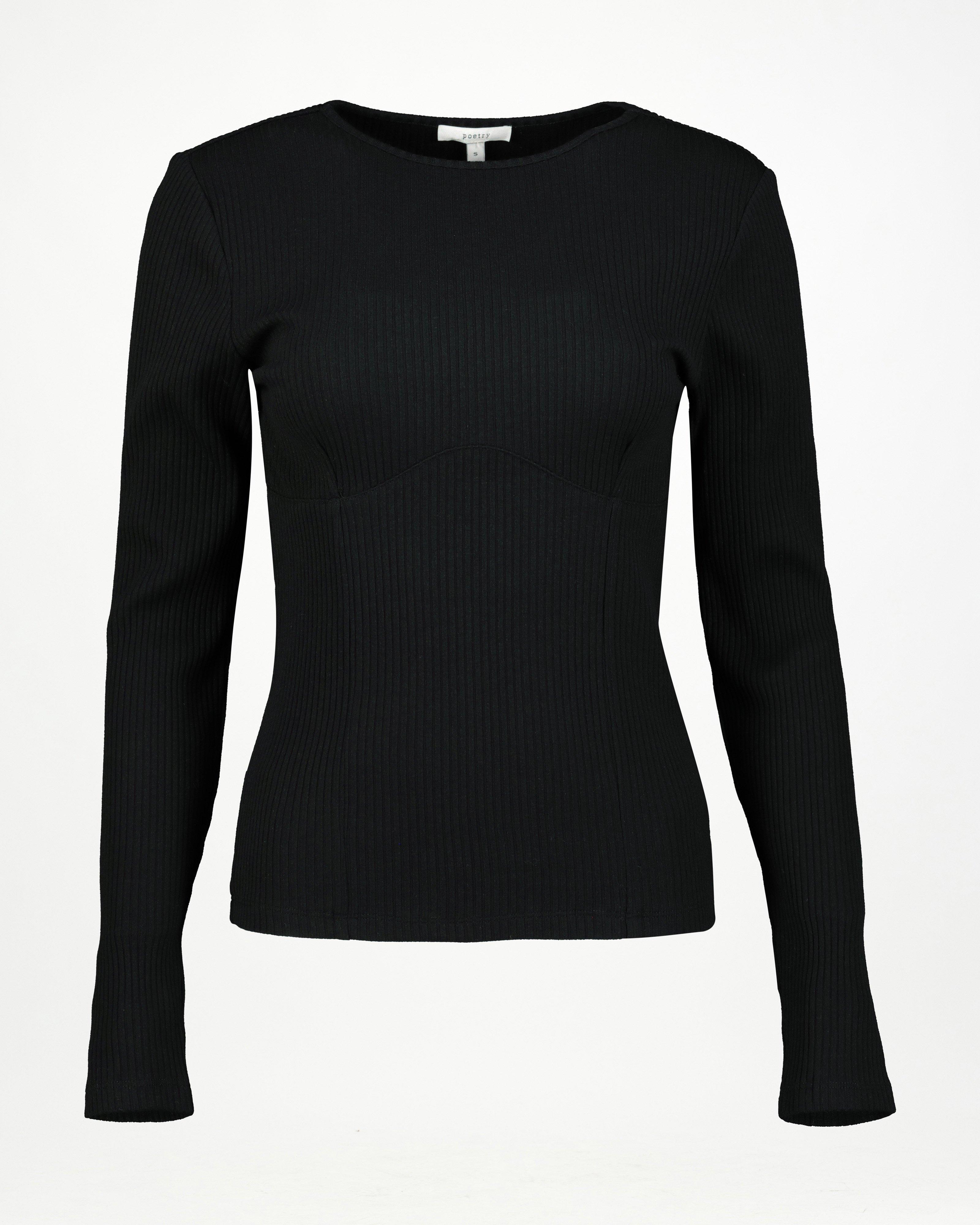 Ekin Corset Ribbed Top -  Black
