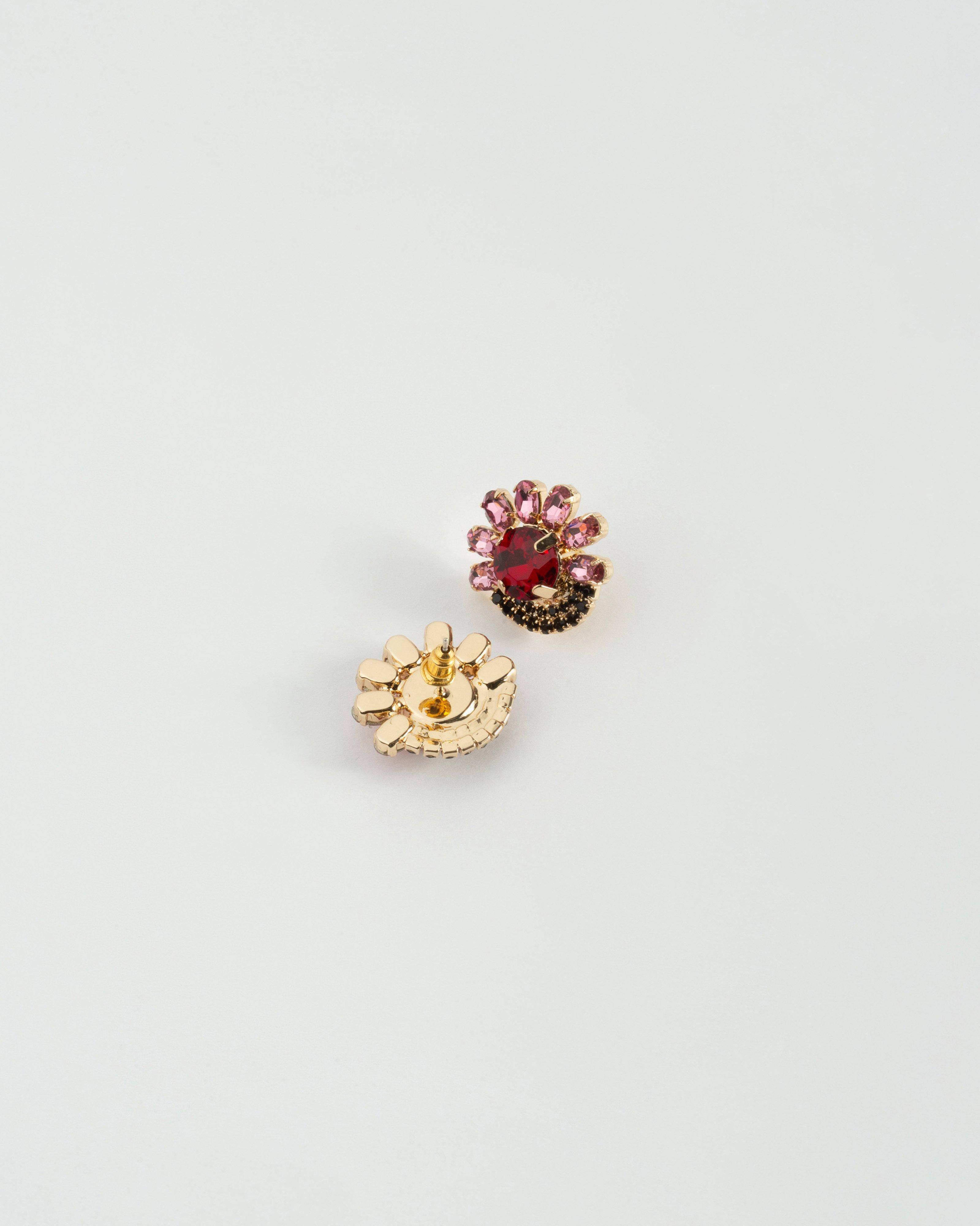 Stone Cluster Flower Stud Earrings -  Red