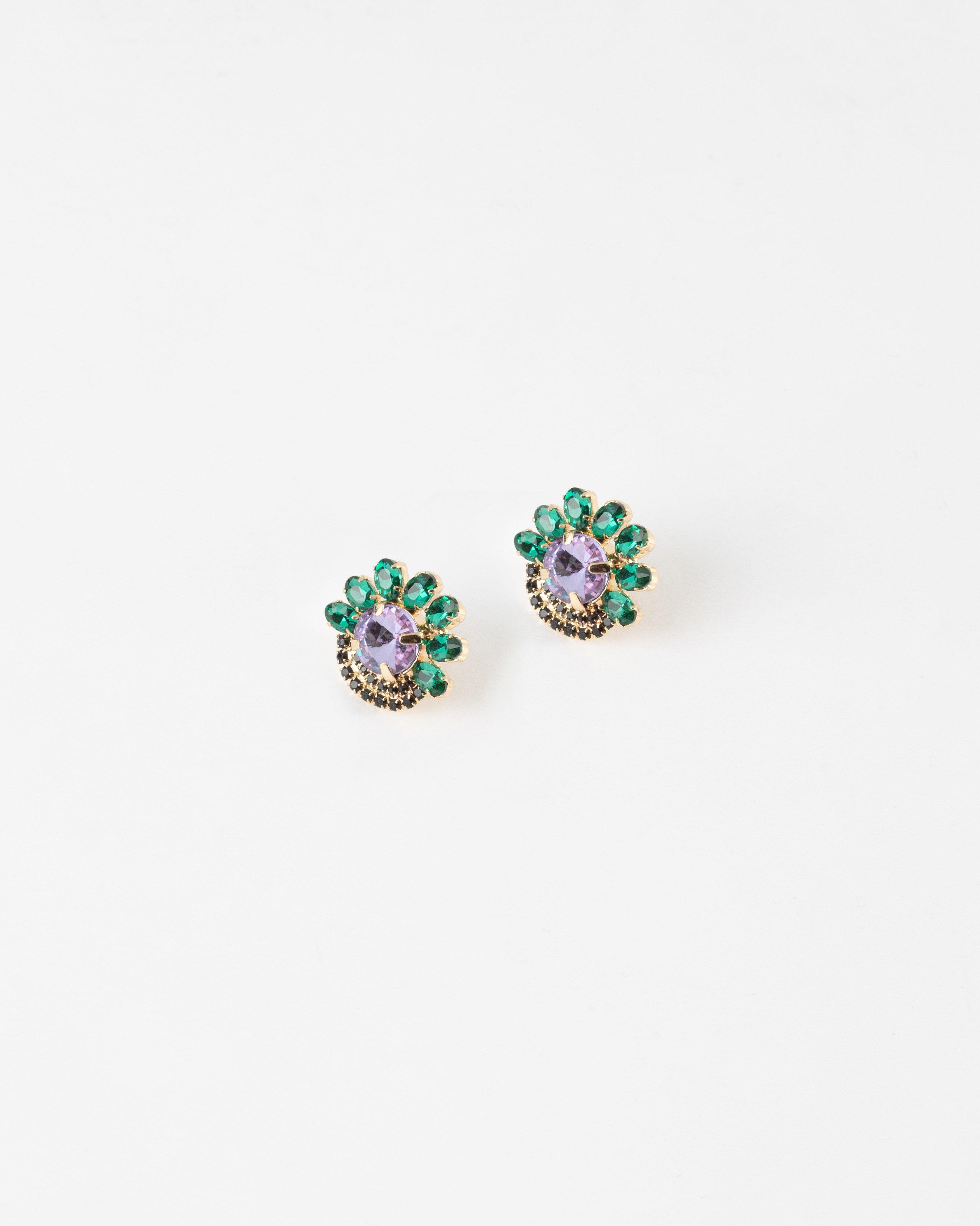 Stone Cluster Flower Stud Earrings -  Lilac