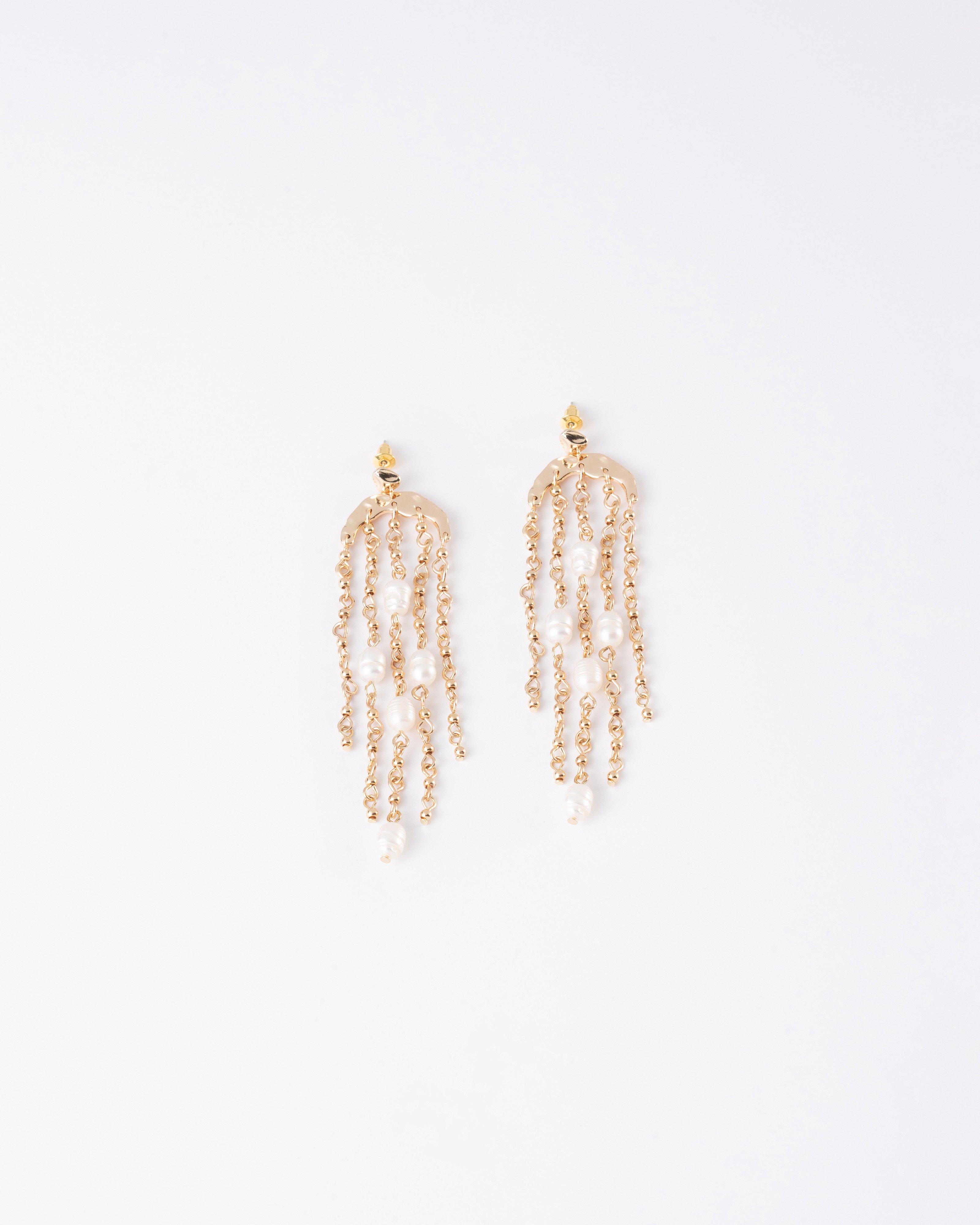 Freshwater Pearl Waterfall Drop Earrings -  Milk