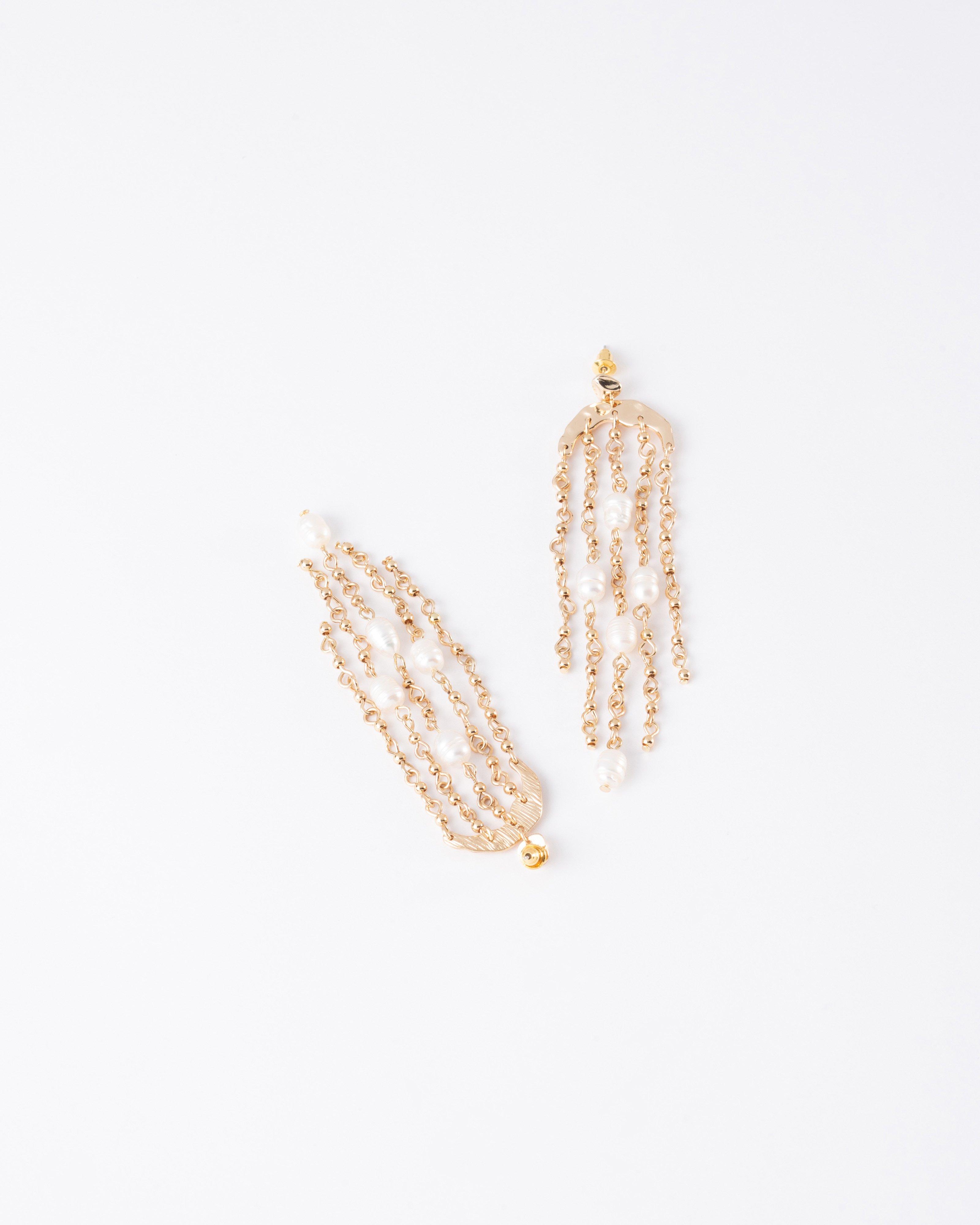 Freshwater Pearl Waterfall Drop Earrings -  Milk