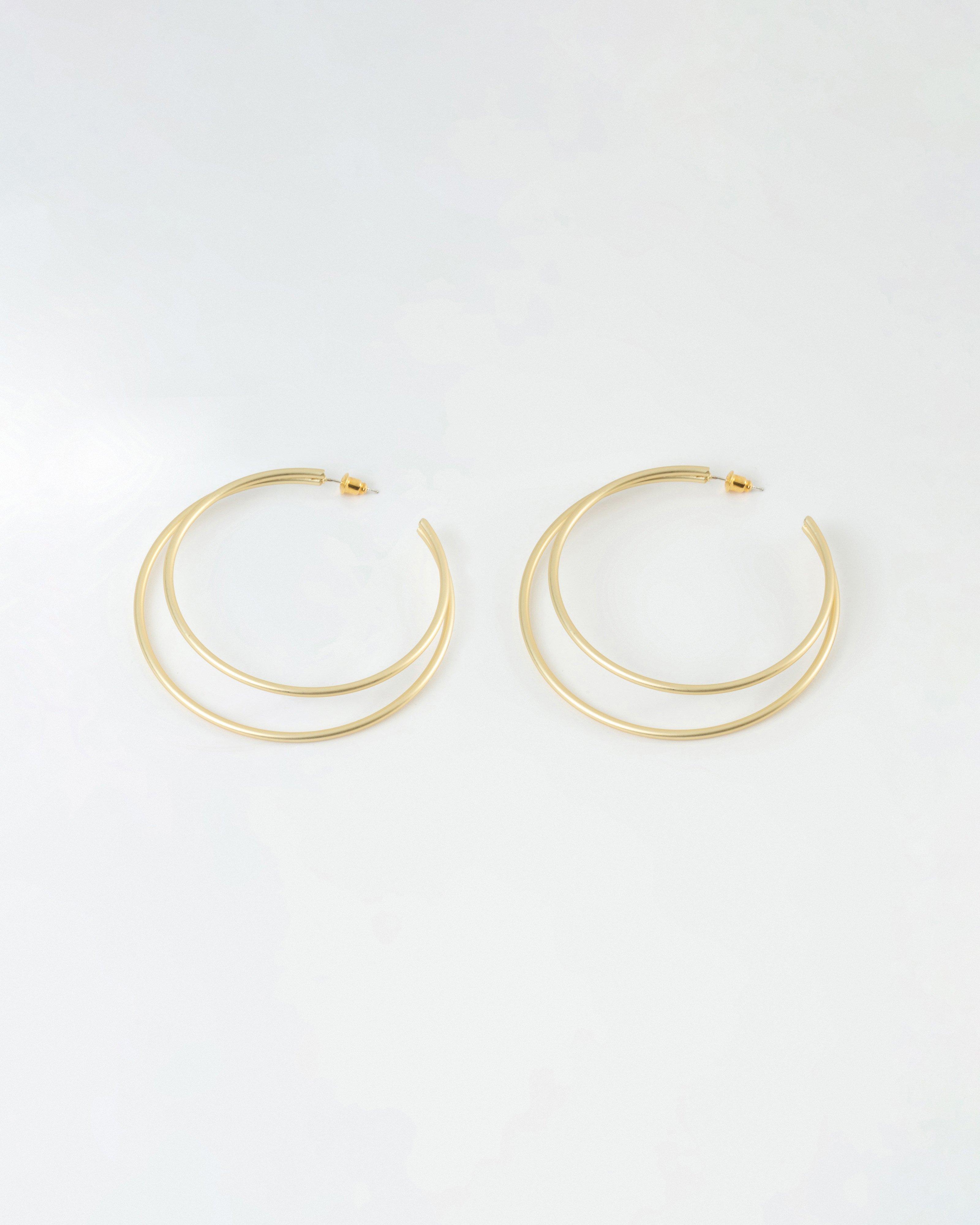 Double Ring Statement Hoop Earrings -  Gold