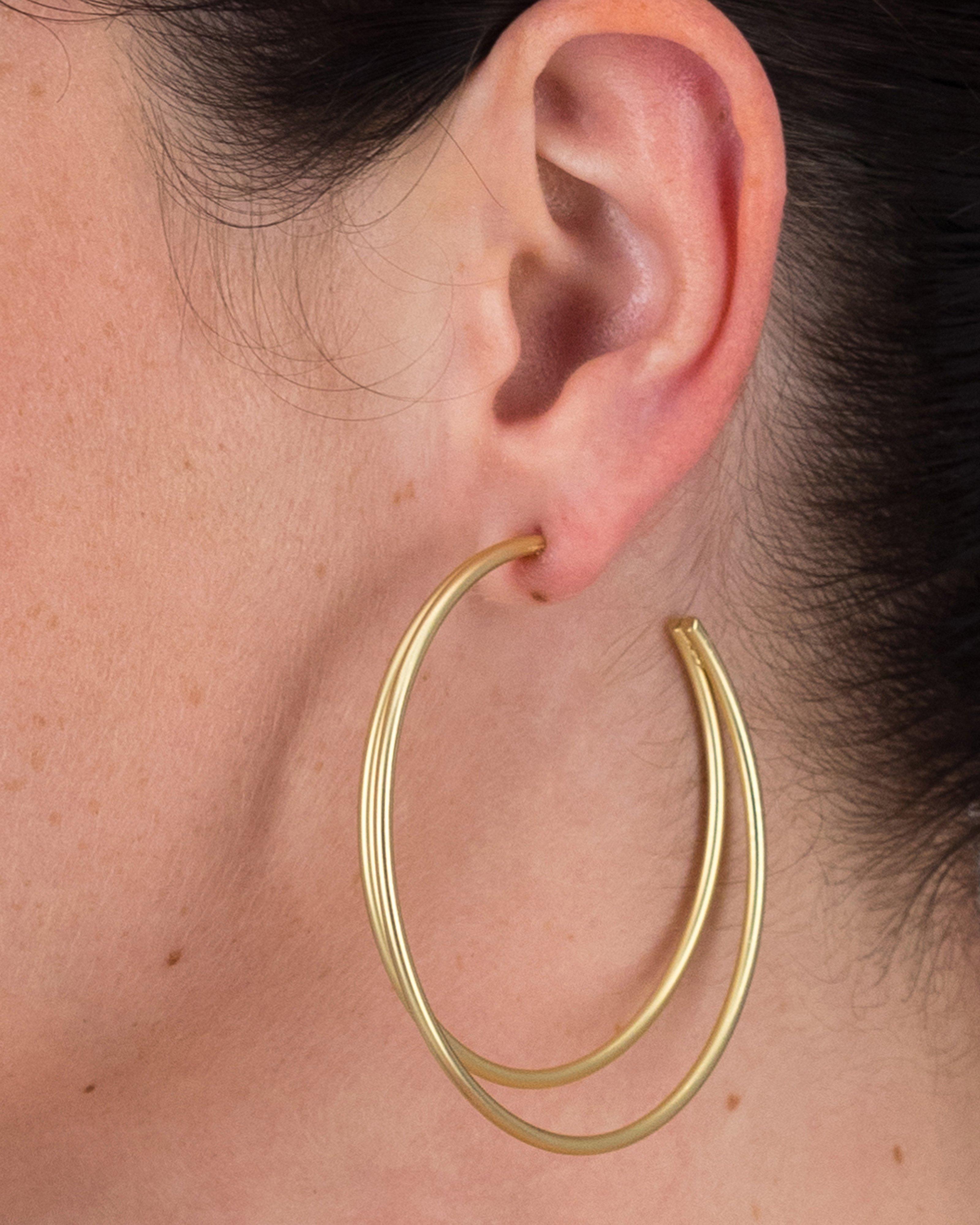 Double Ring Statement Hoop Earrings -  Gold