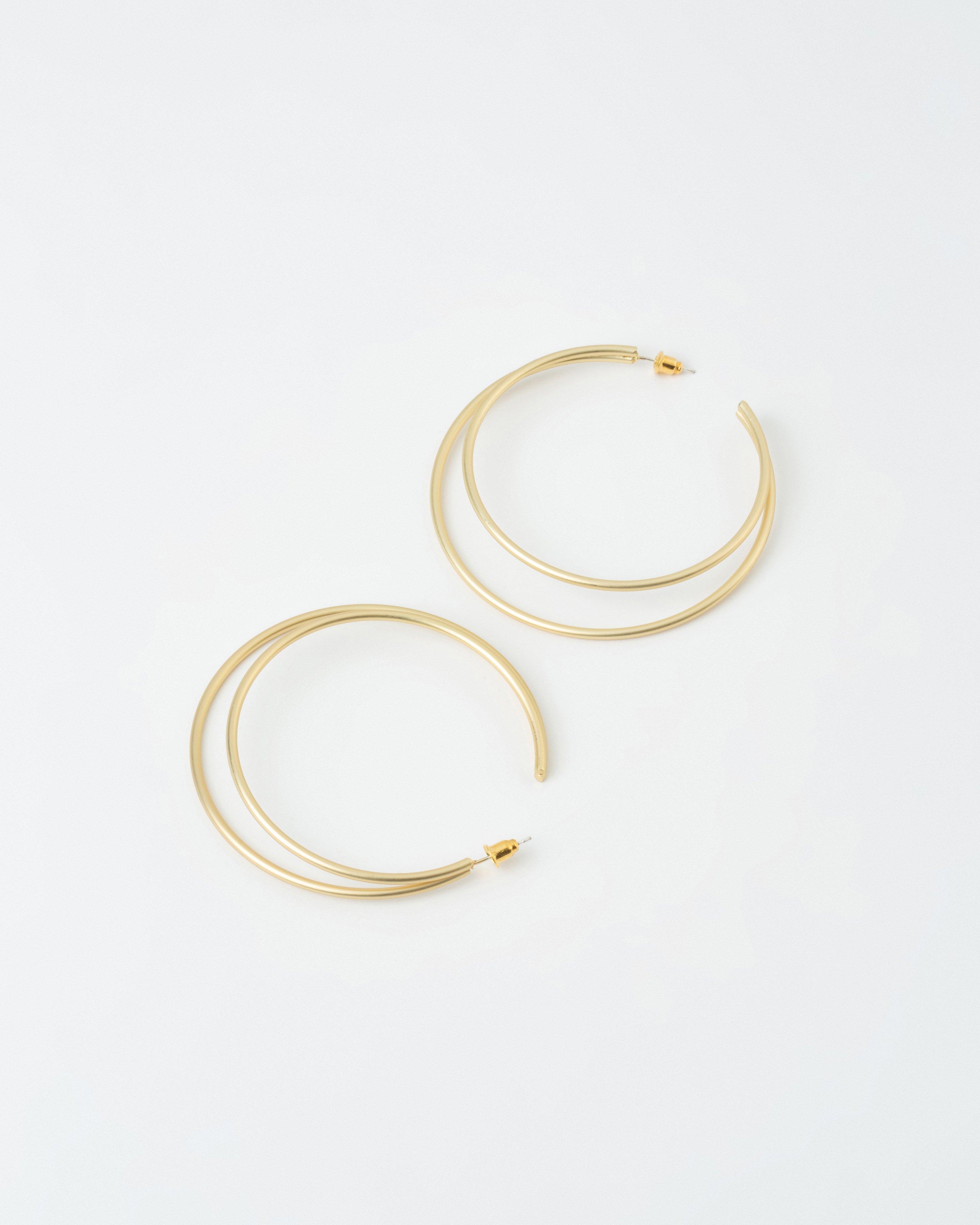 Double Ring Statement Hoop Earrings -  Gold