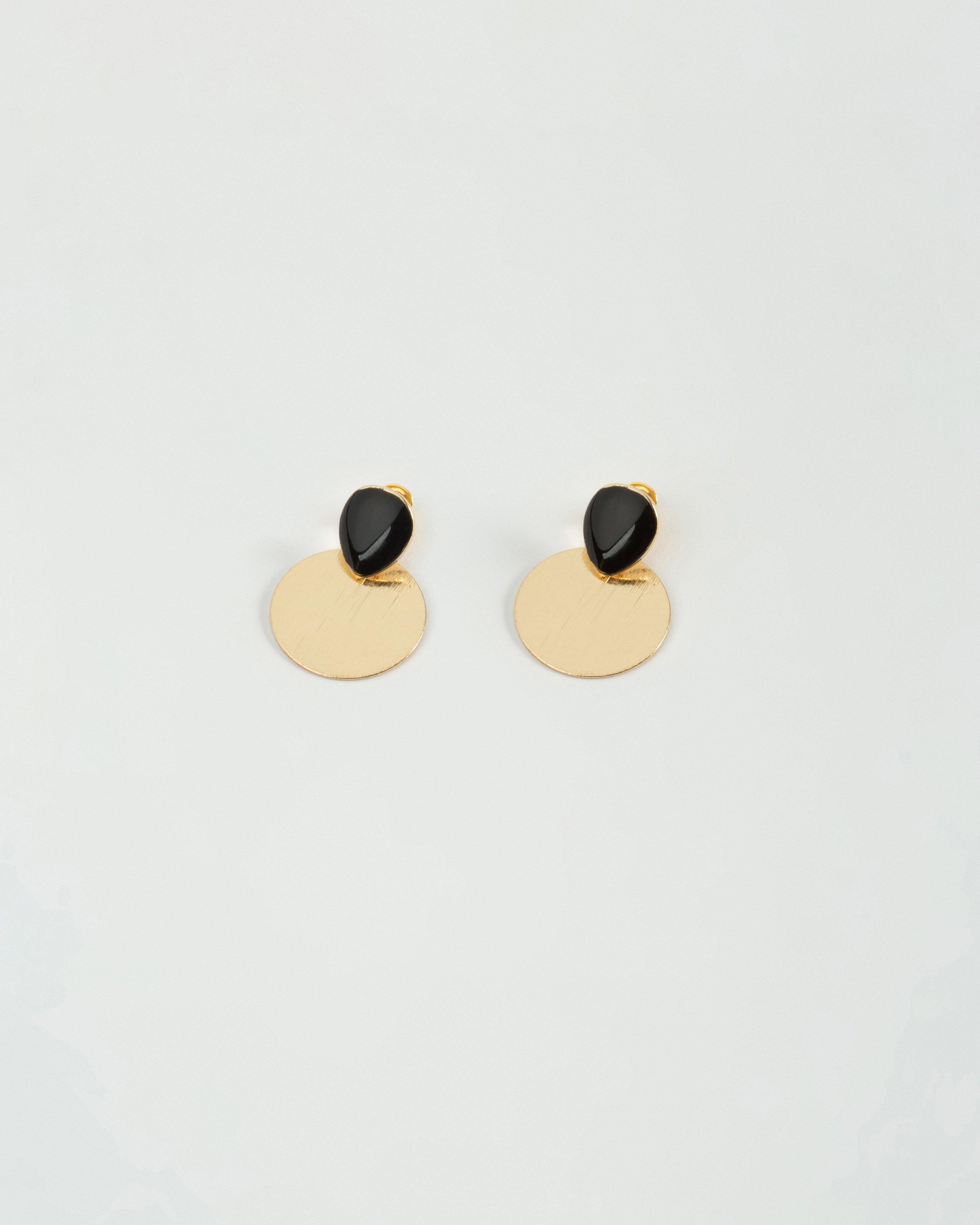 Resin Oval with Round Disk Drop Earrings -  Black