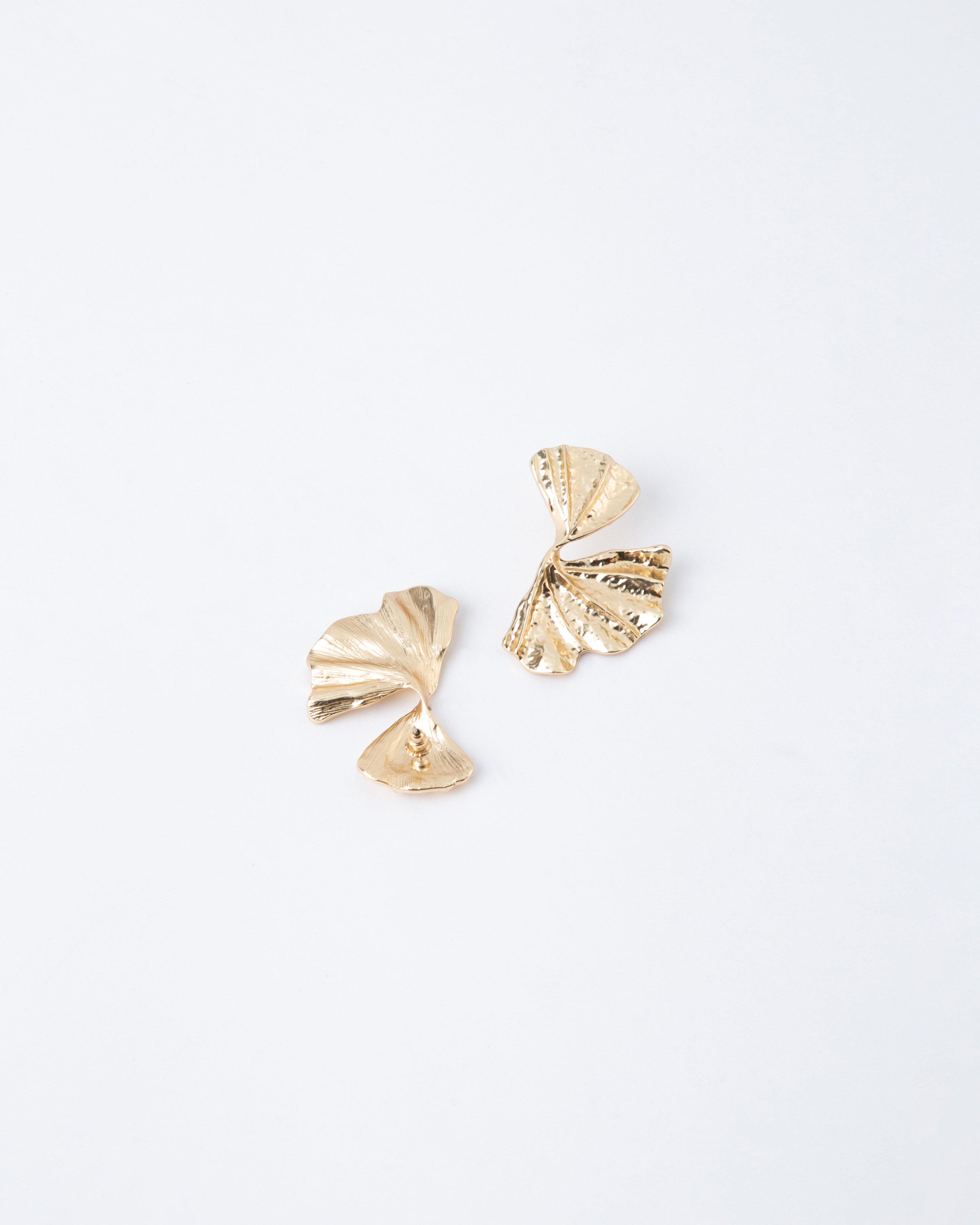 Brushed Textured Tail Drop Earrings -  Gold