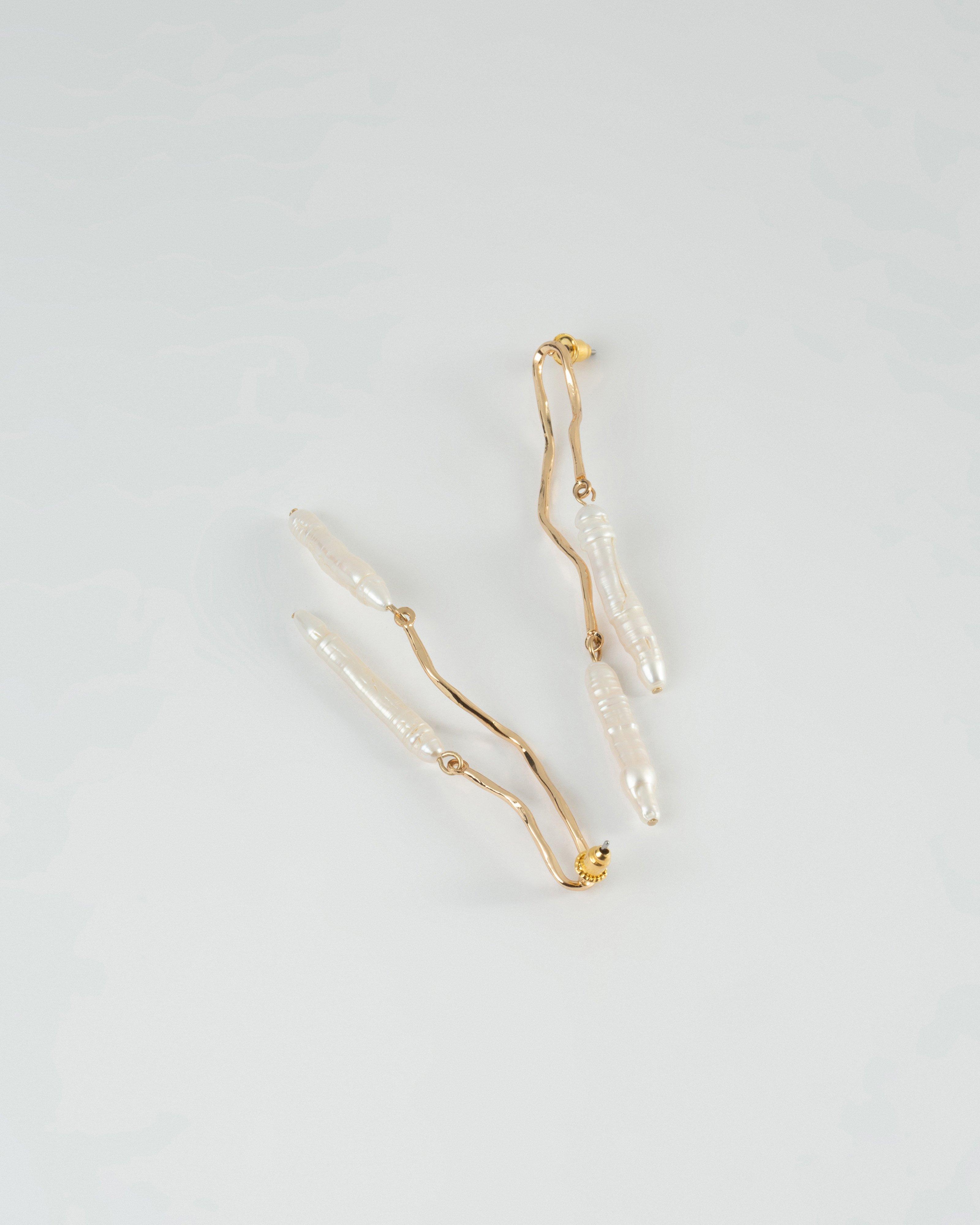 Double Freshwater Pearl Strand Drop Earrings -  Gold