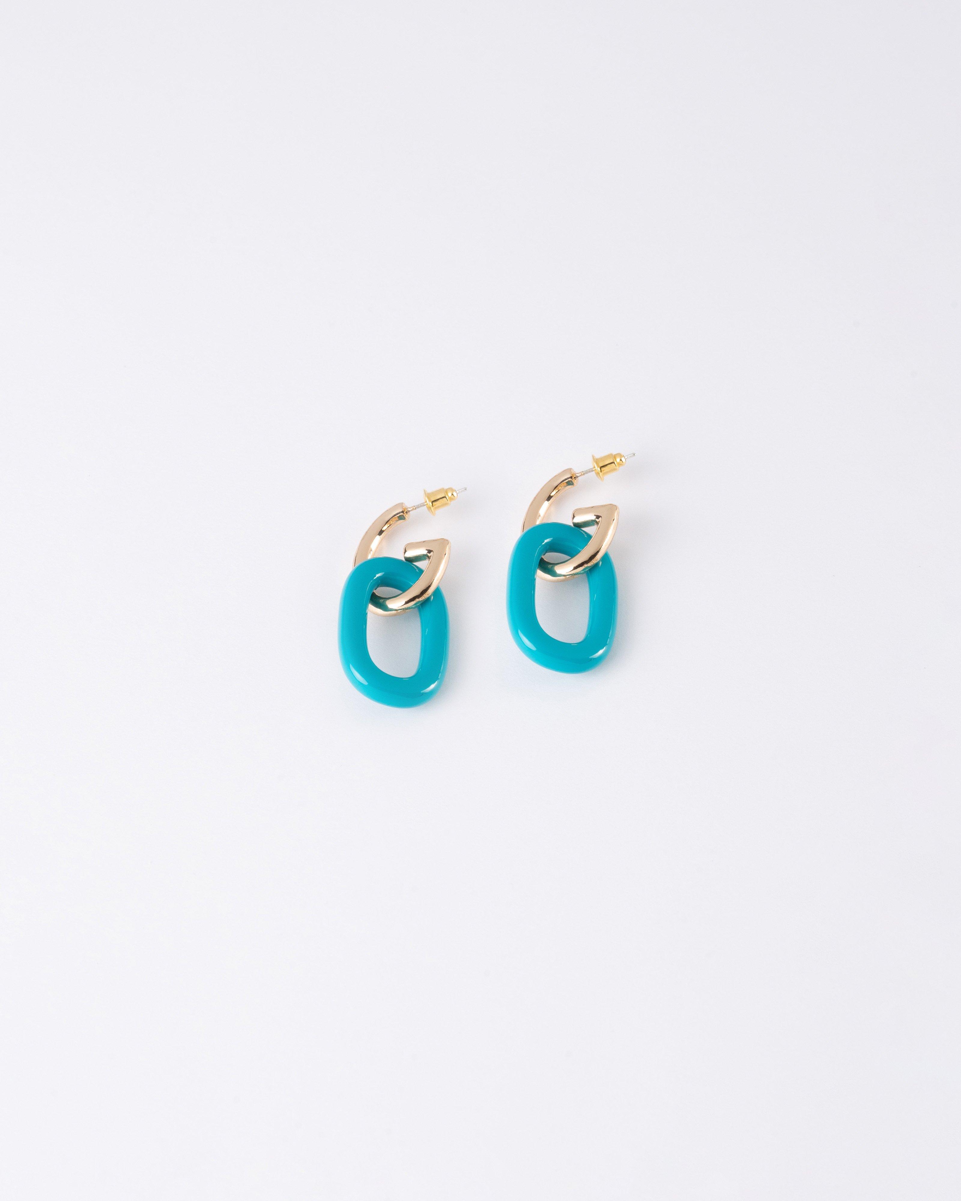 Epoxy Link Drop Earrings -  Turquoise