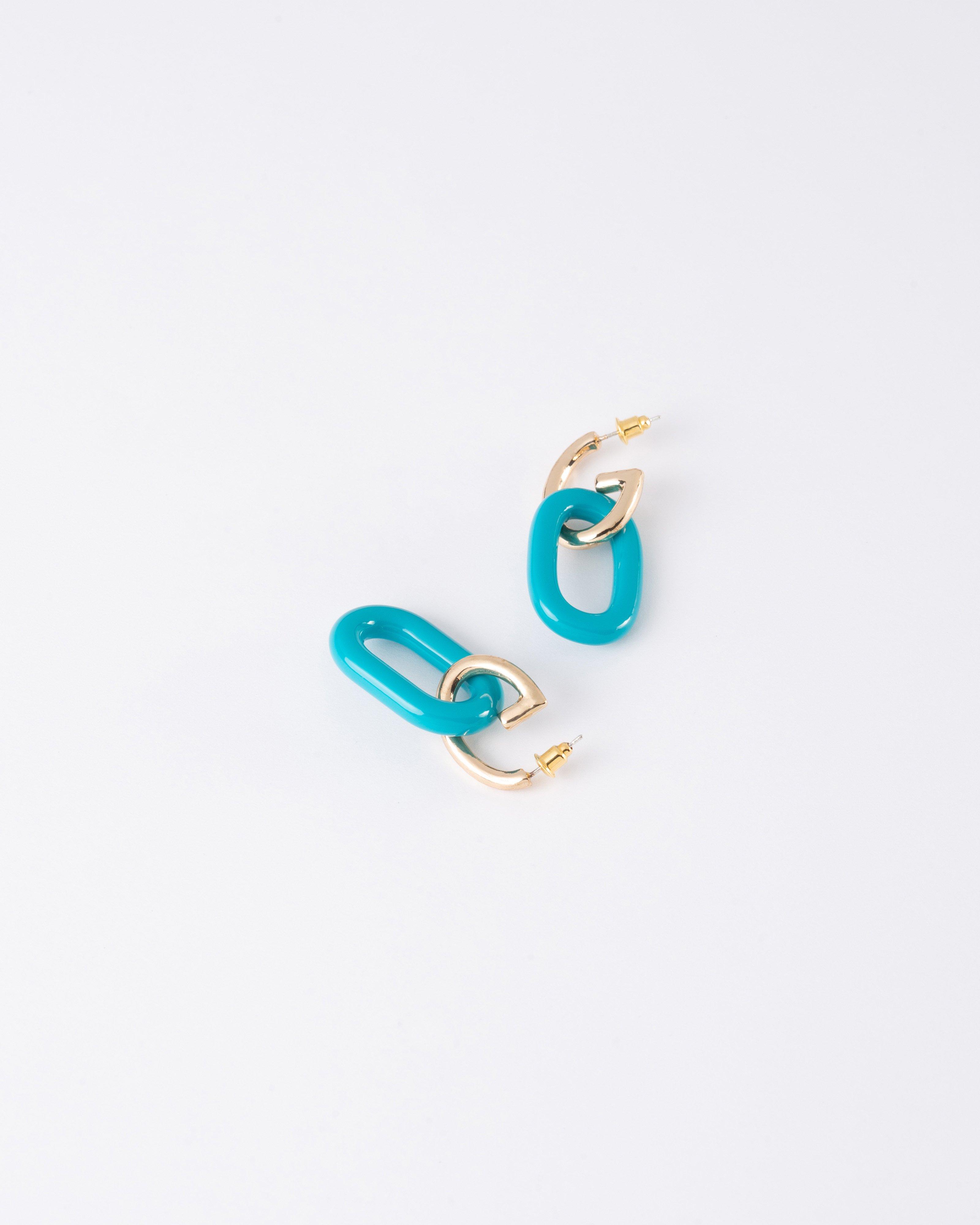 Epoxy Link Drop Earrings -  Turquoise