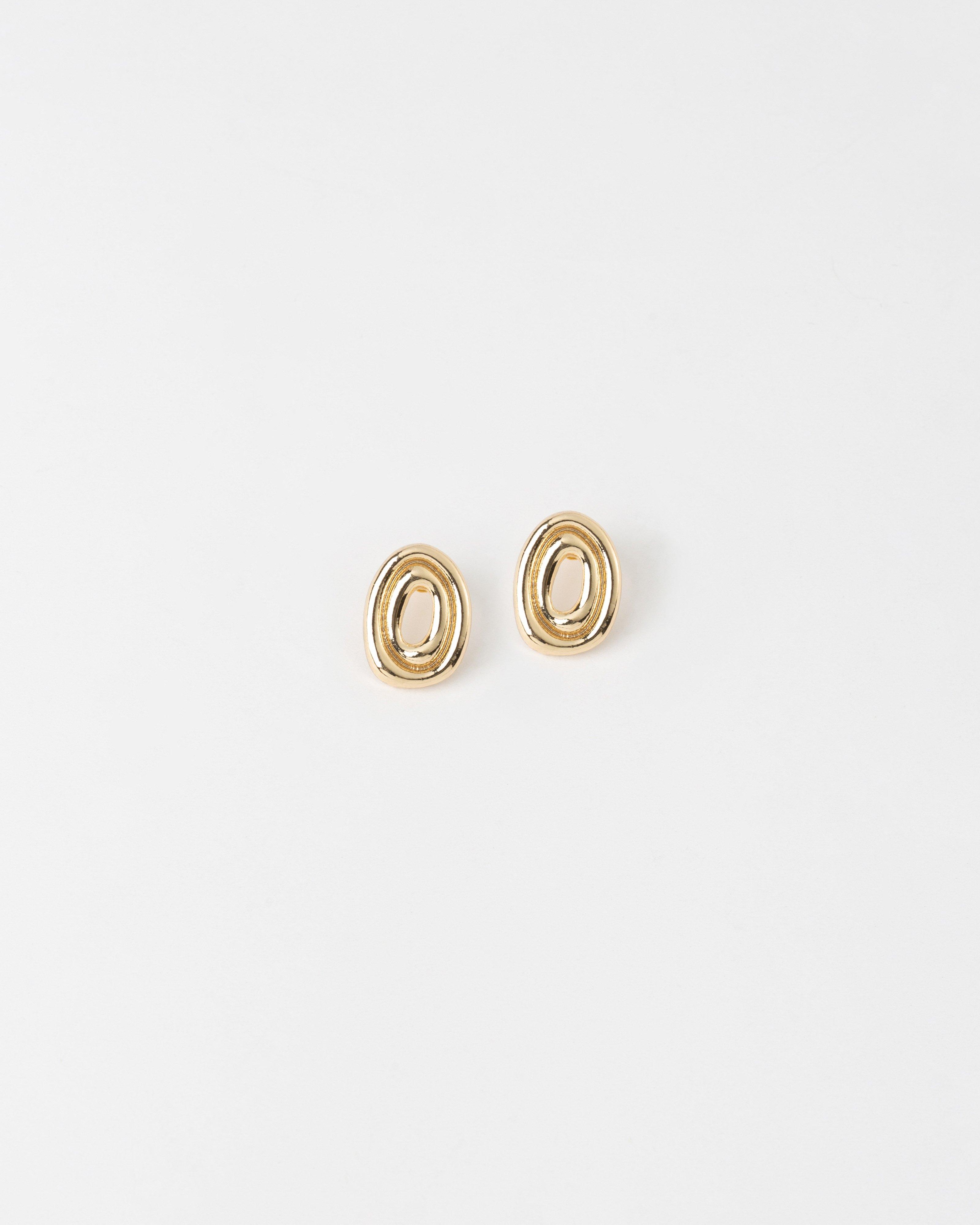 Double Oval Stud Earrings -  Gold