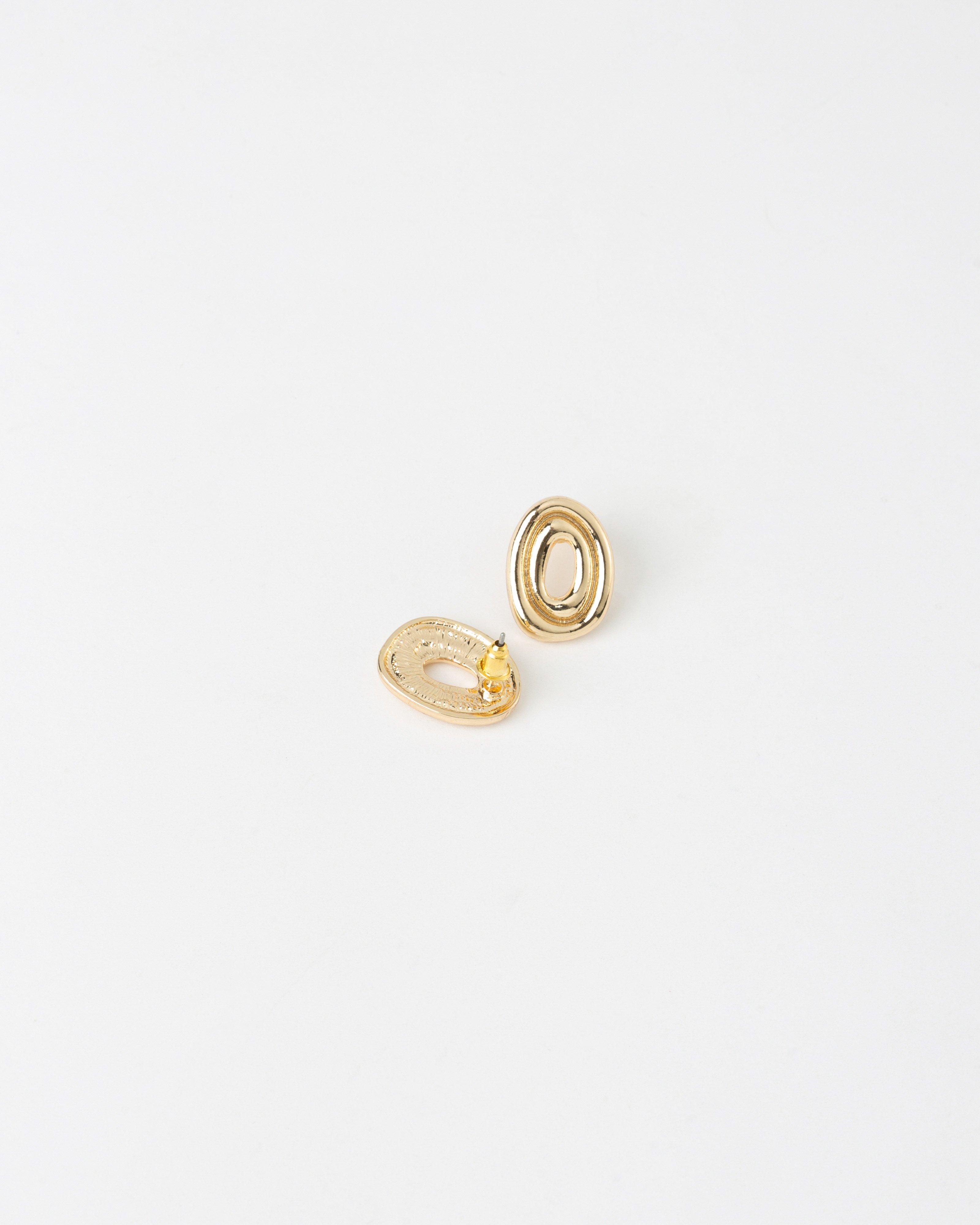 Double Oval Stud Earrings -  Gold