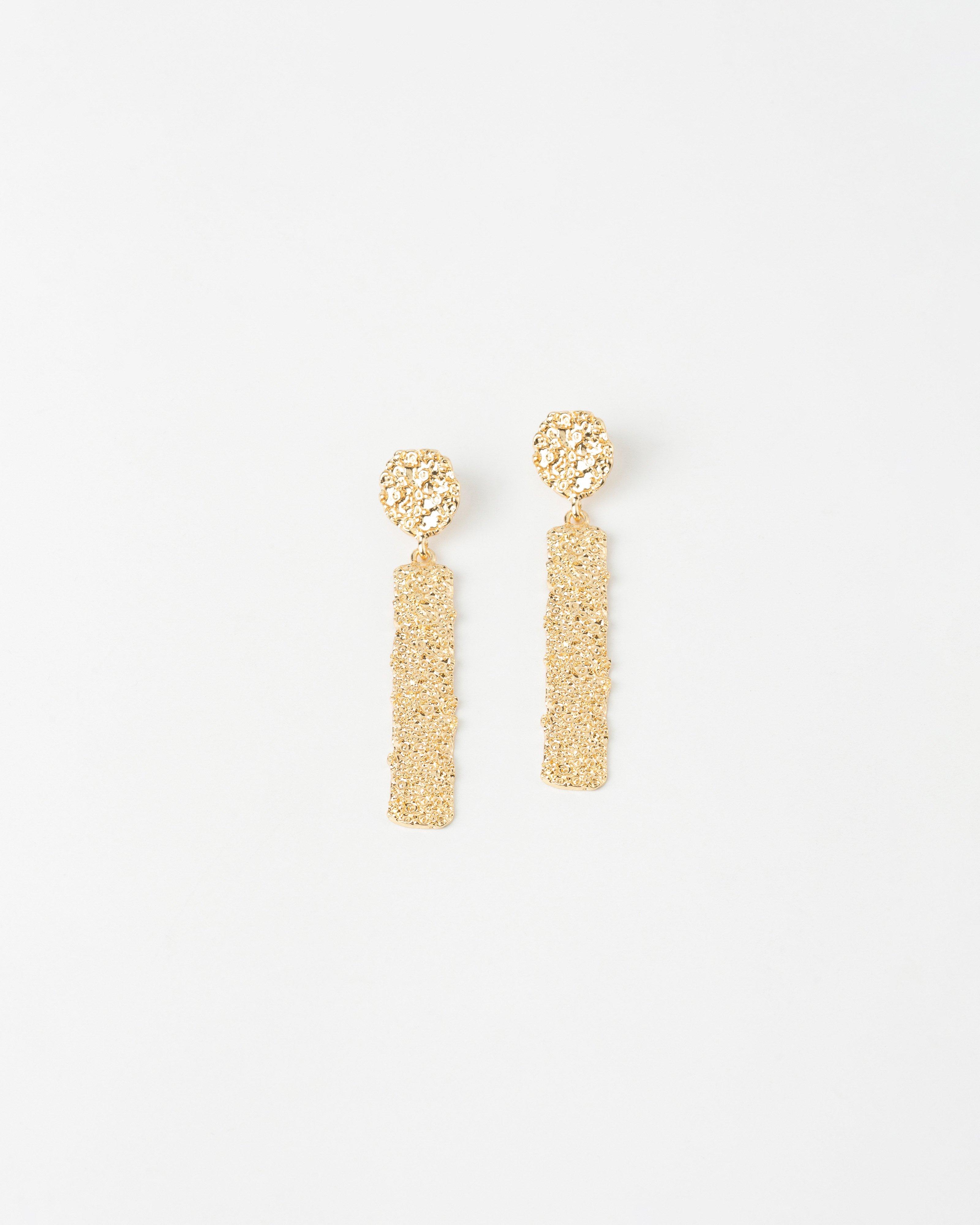 Rectangular Encrusted Drop Earrings -  Gold