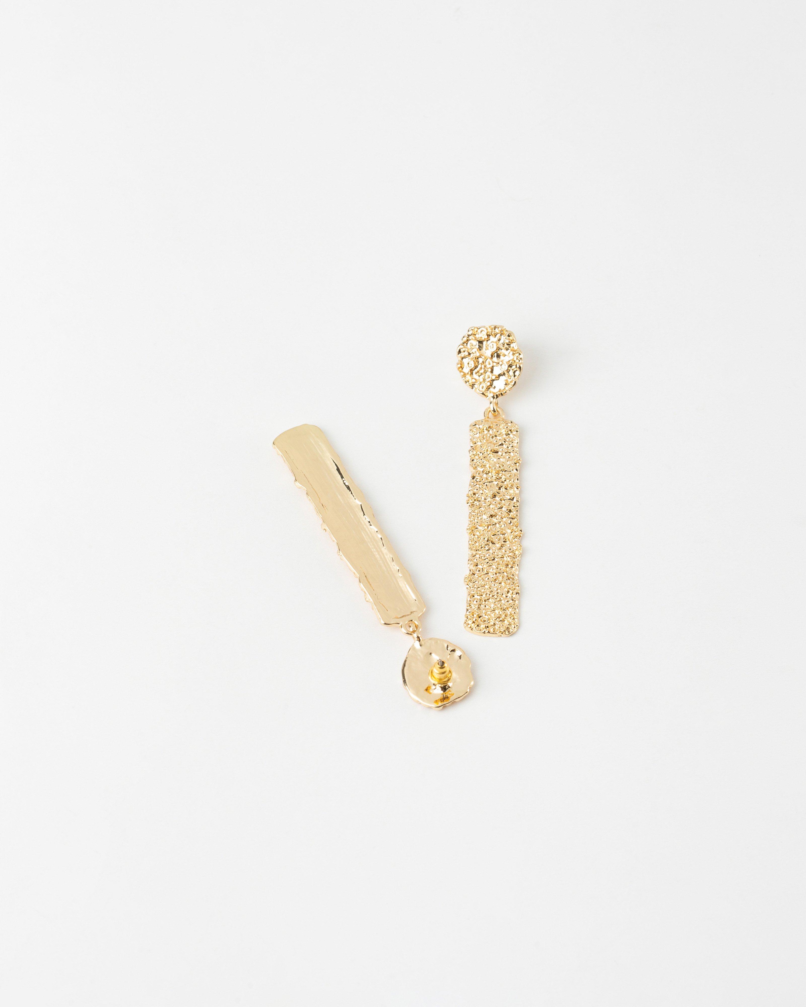 Rectangular Encrusted Drop Earrings -  Gold